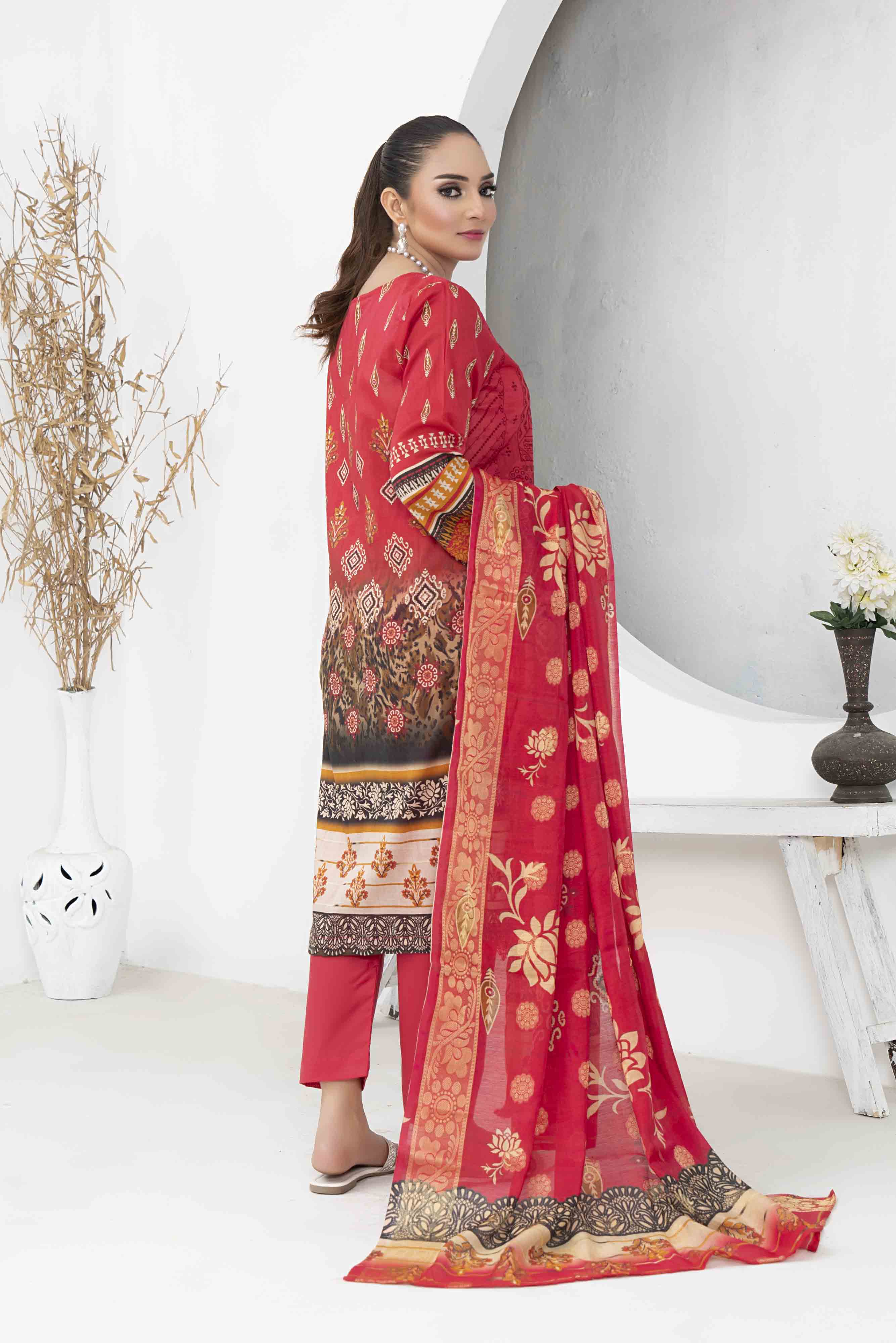 Deep Pink Printed Embroidered 3 Pcs Lawn Set