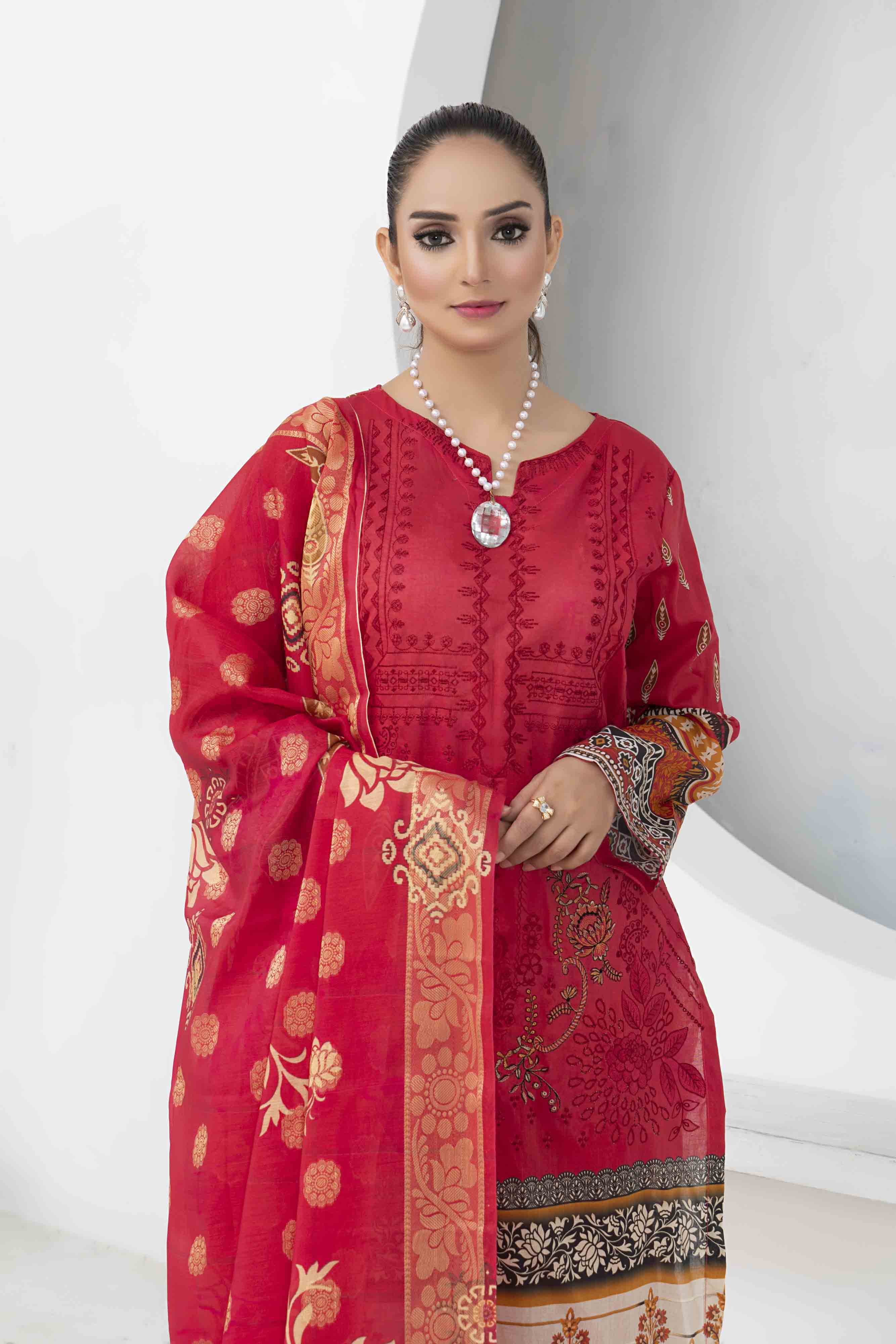 Deep Pink Printed Embroidered 3 Pcs Lawn Set