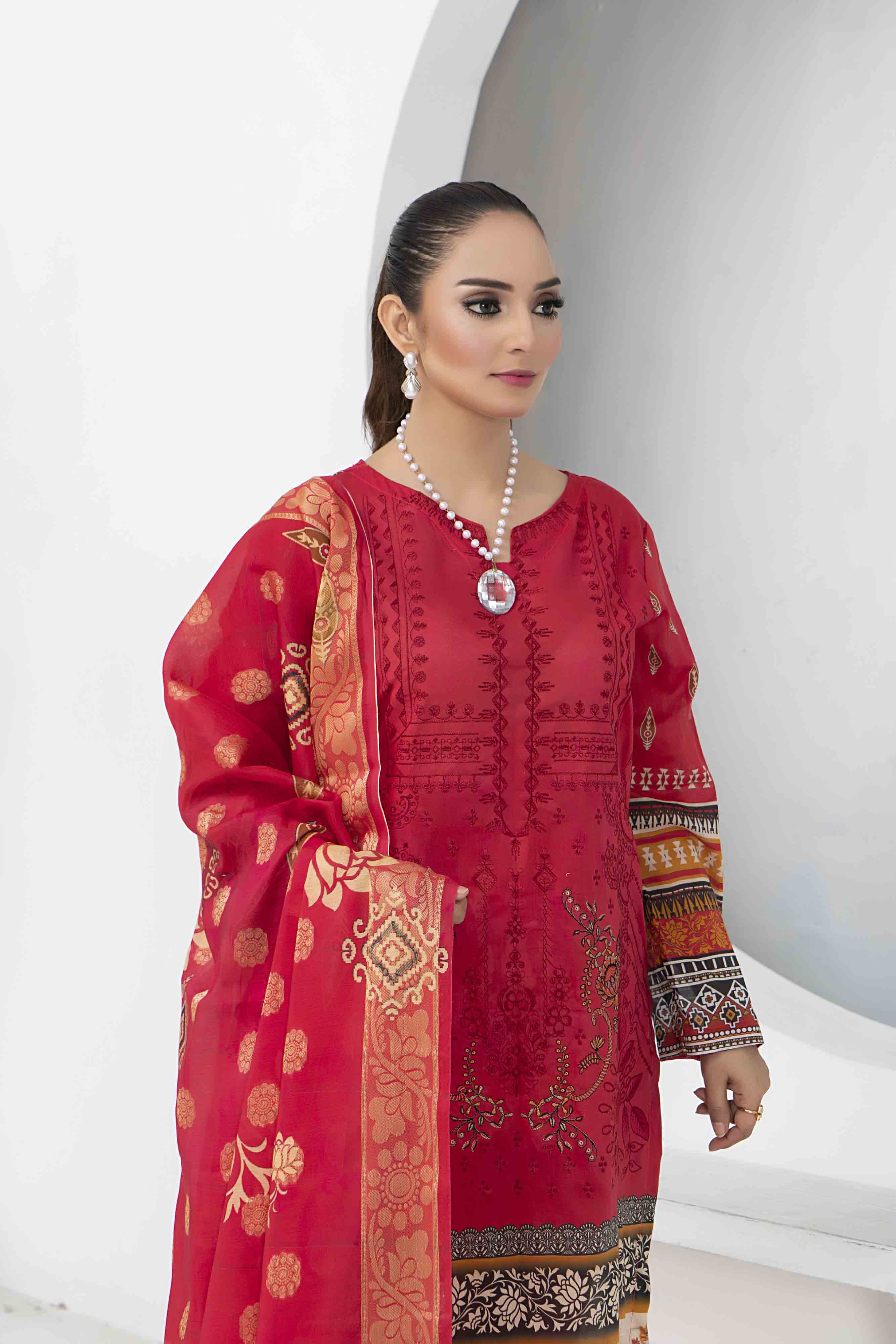 Deep Pink Printed Embroidered 3 Pcs Lawn Set