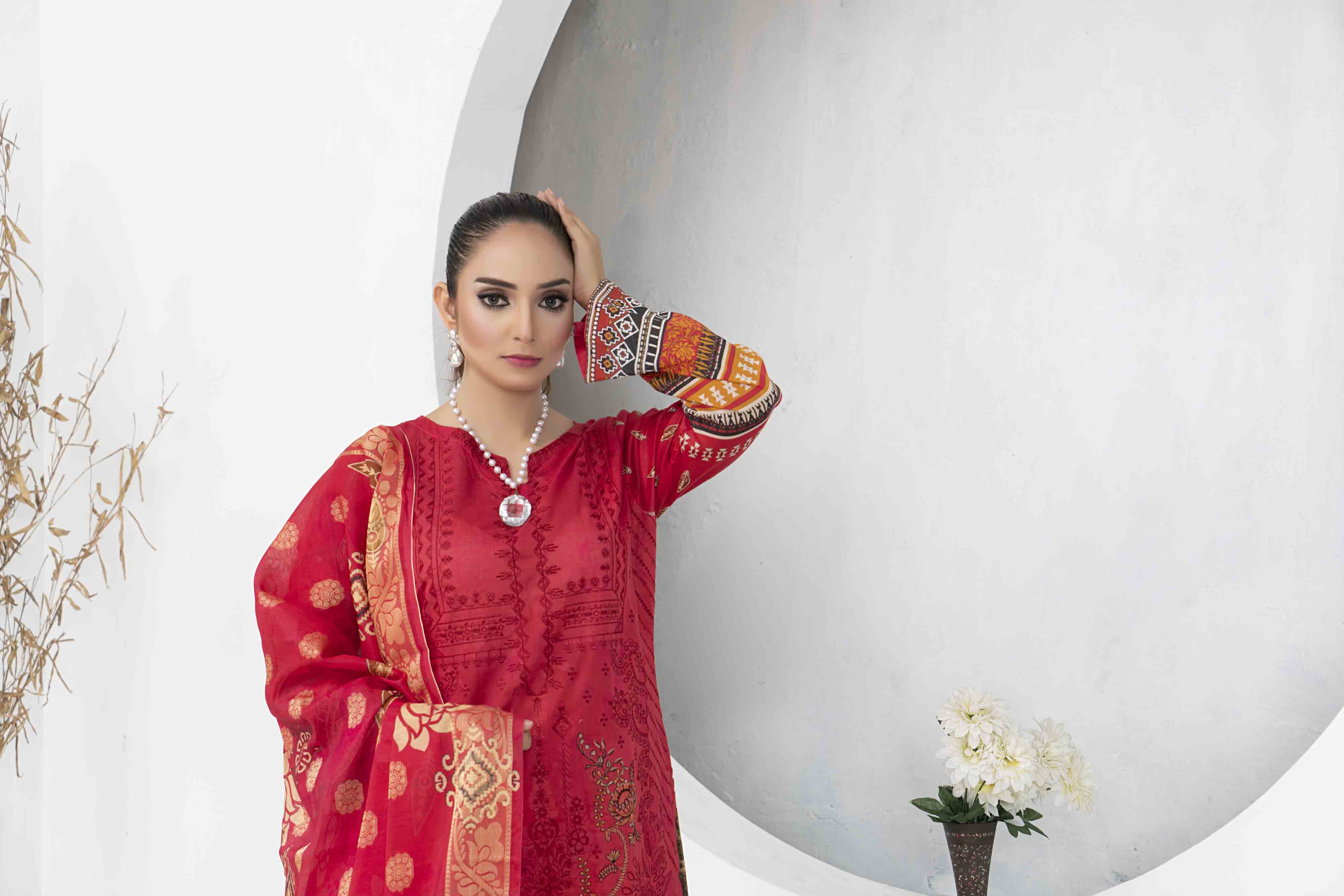 Deep Pink Printed Embroidered 3 Pcs Lawn Set