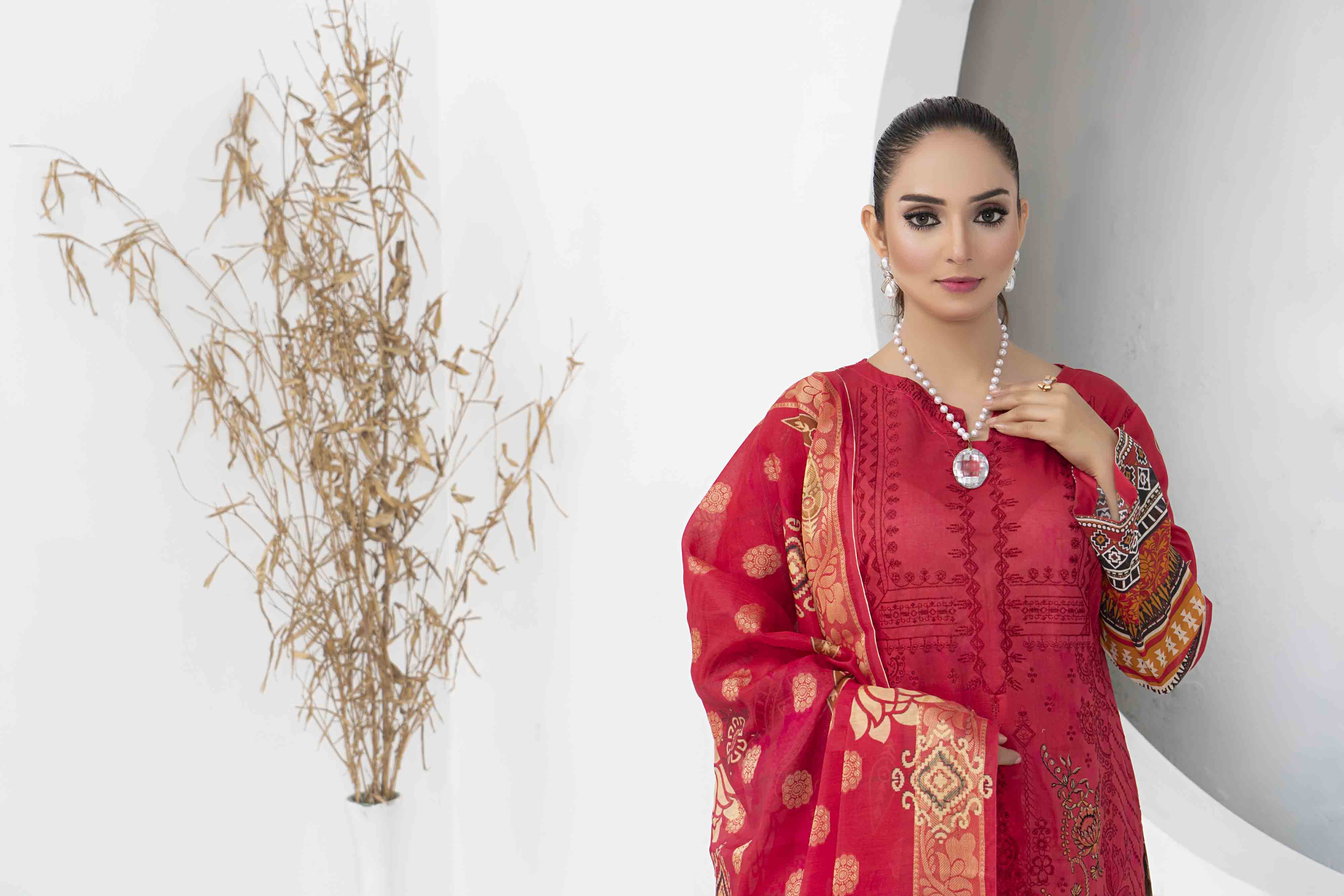 Deep Pink Printed Embroidered 3 Pcs Lawn Set