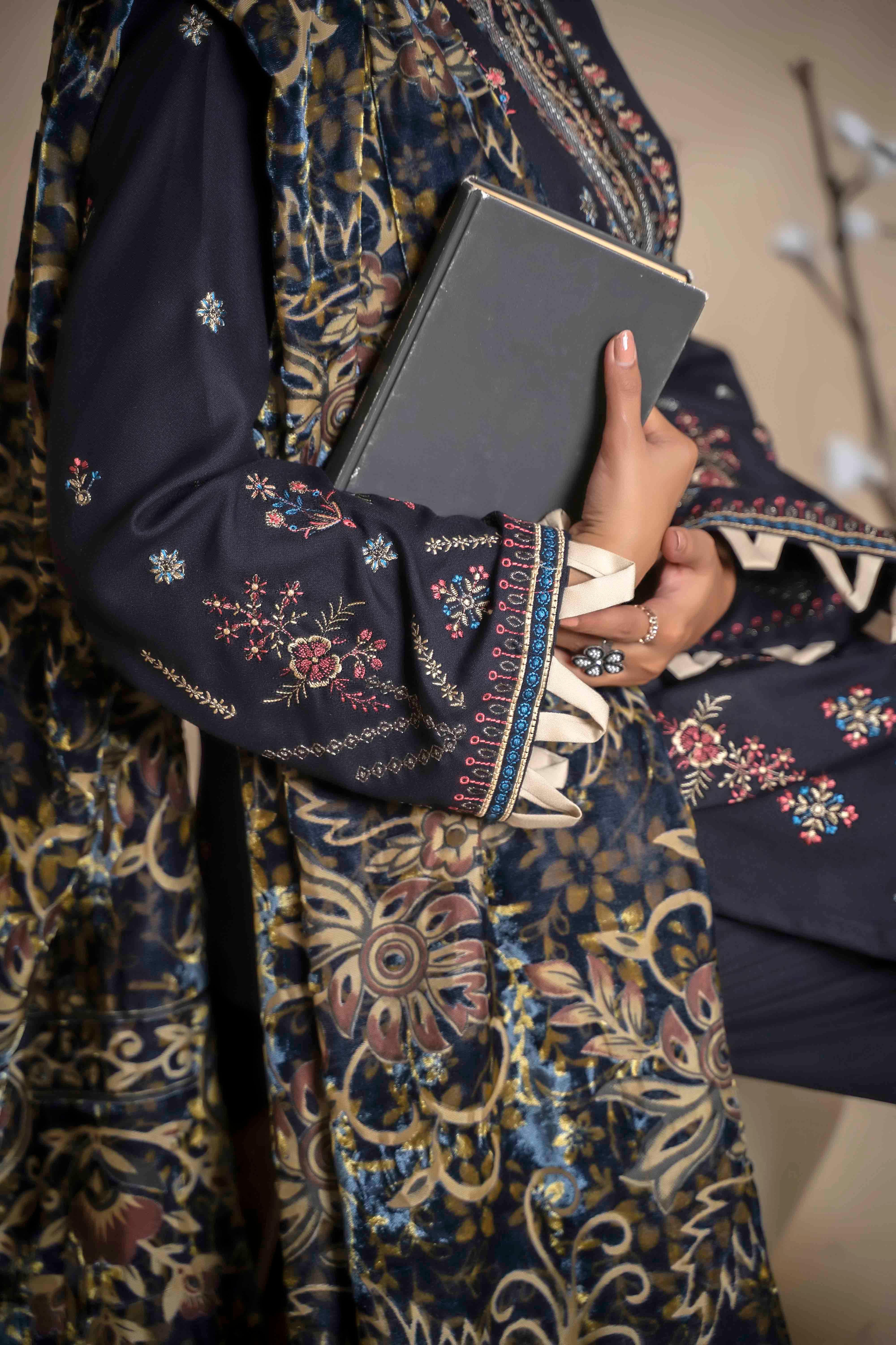 Deep Navy Embroidered Dhanak Suit