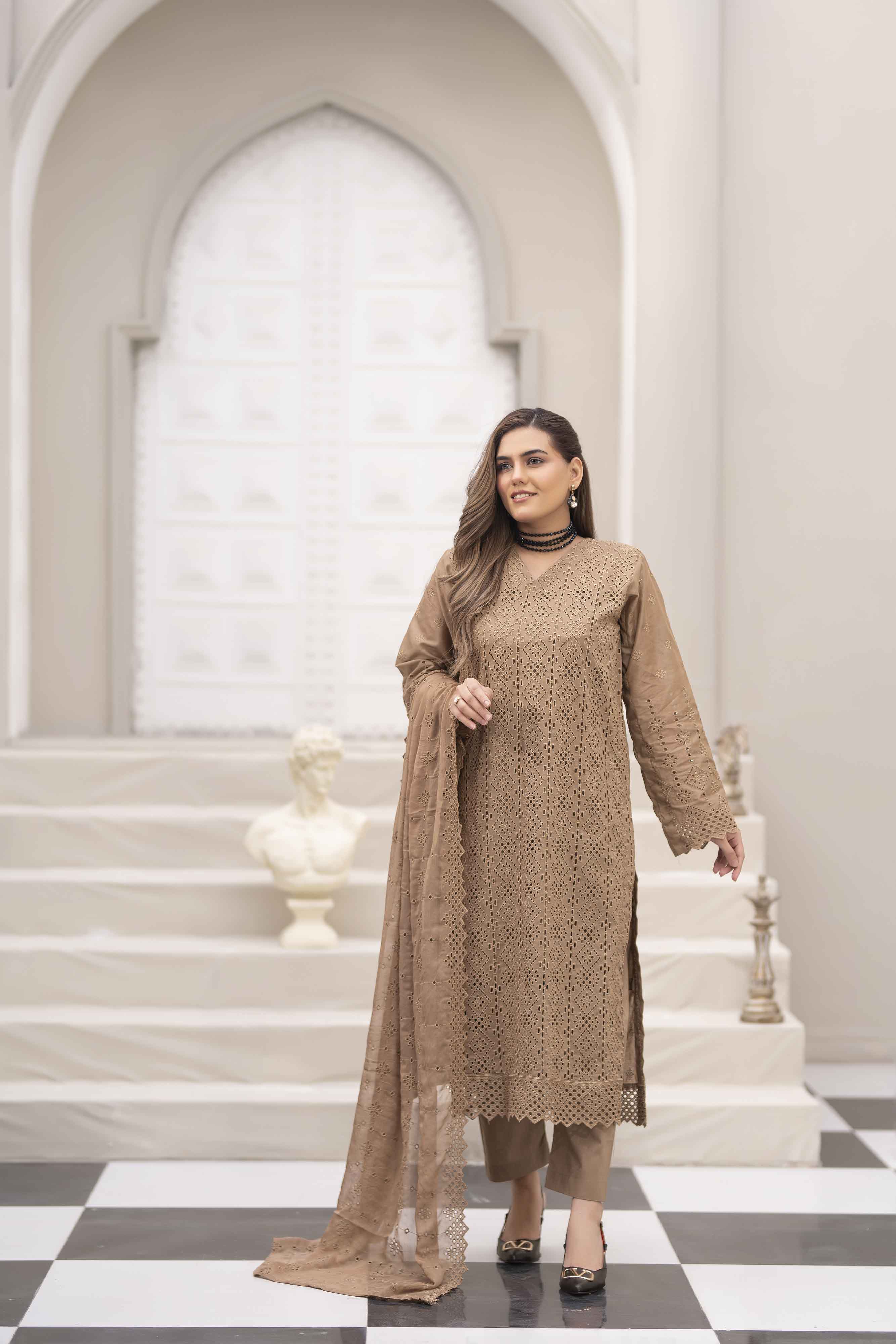 Luxury Skin 3 Pcs Schiffli Embroidered Luxury Lawn Set