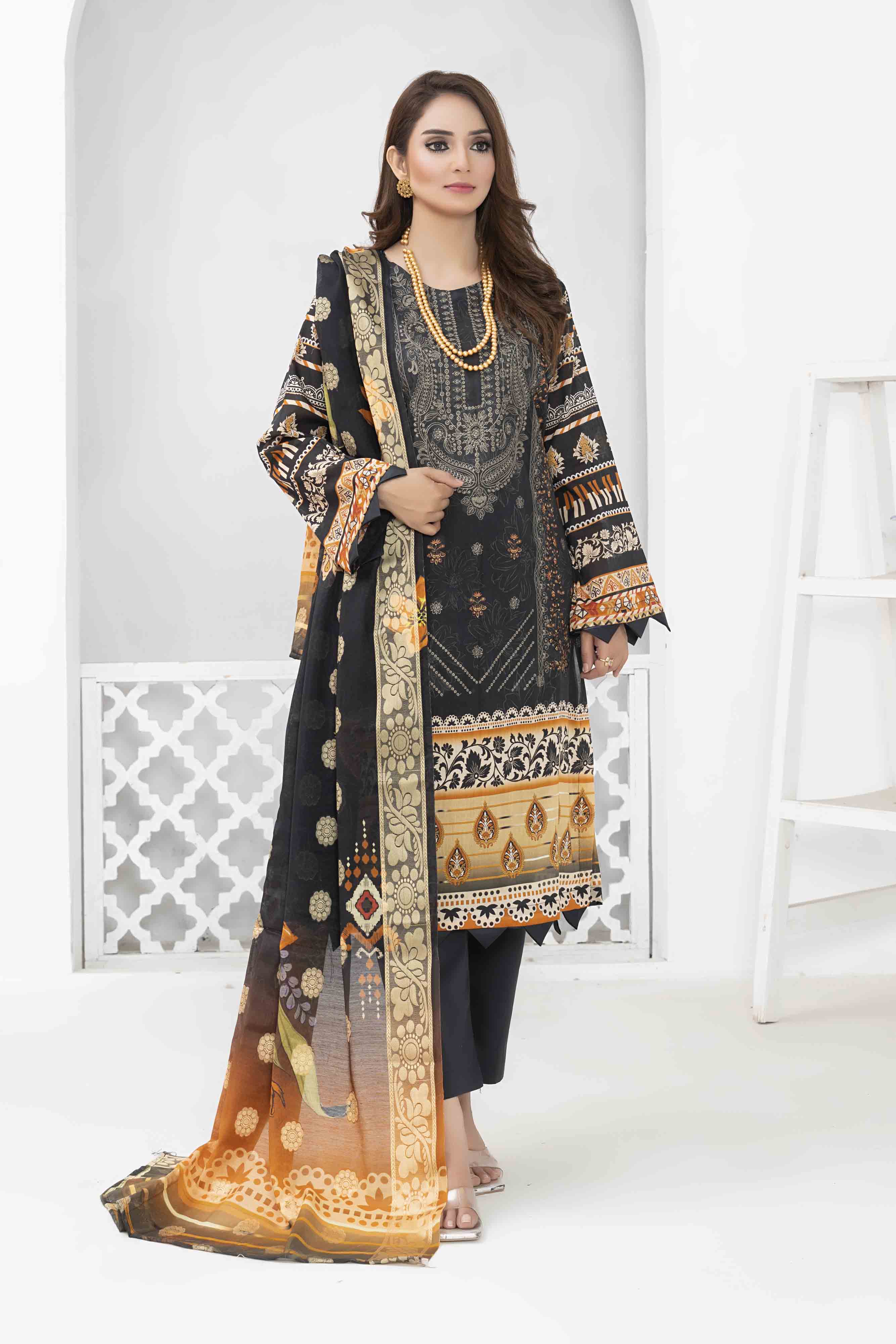 Luxury Black Printed Embroidered 3 Pcs Lawn Set