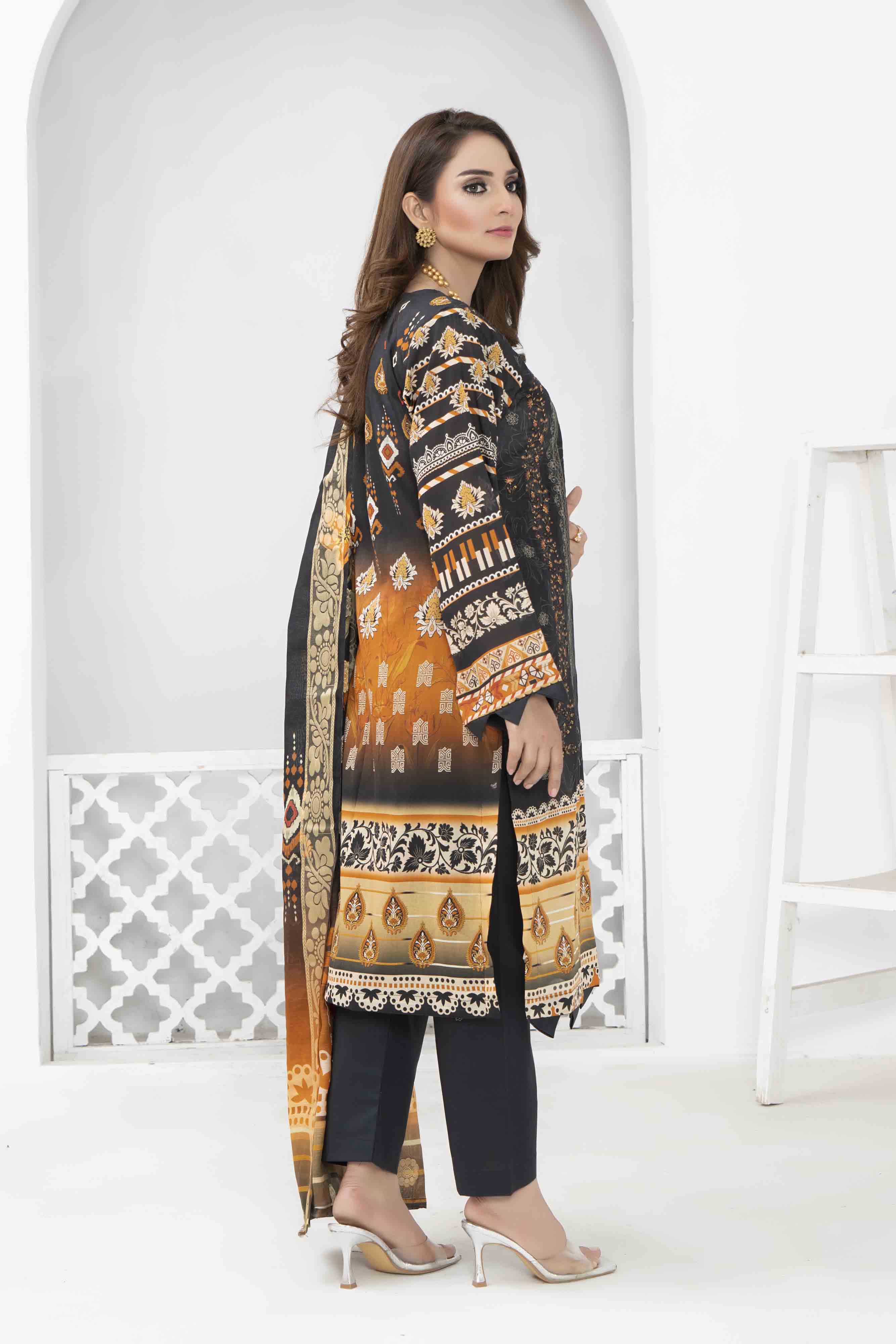 Luxury Black Printed Embroidered 3 Pcs Lawn Set