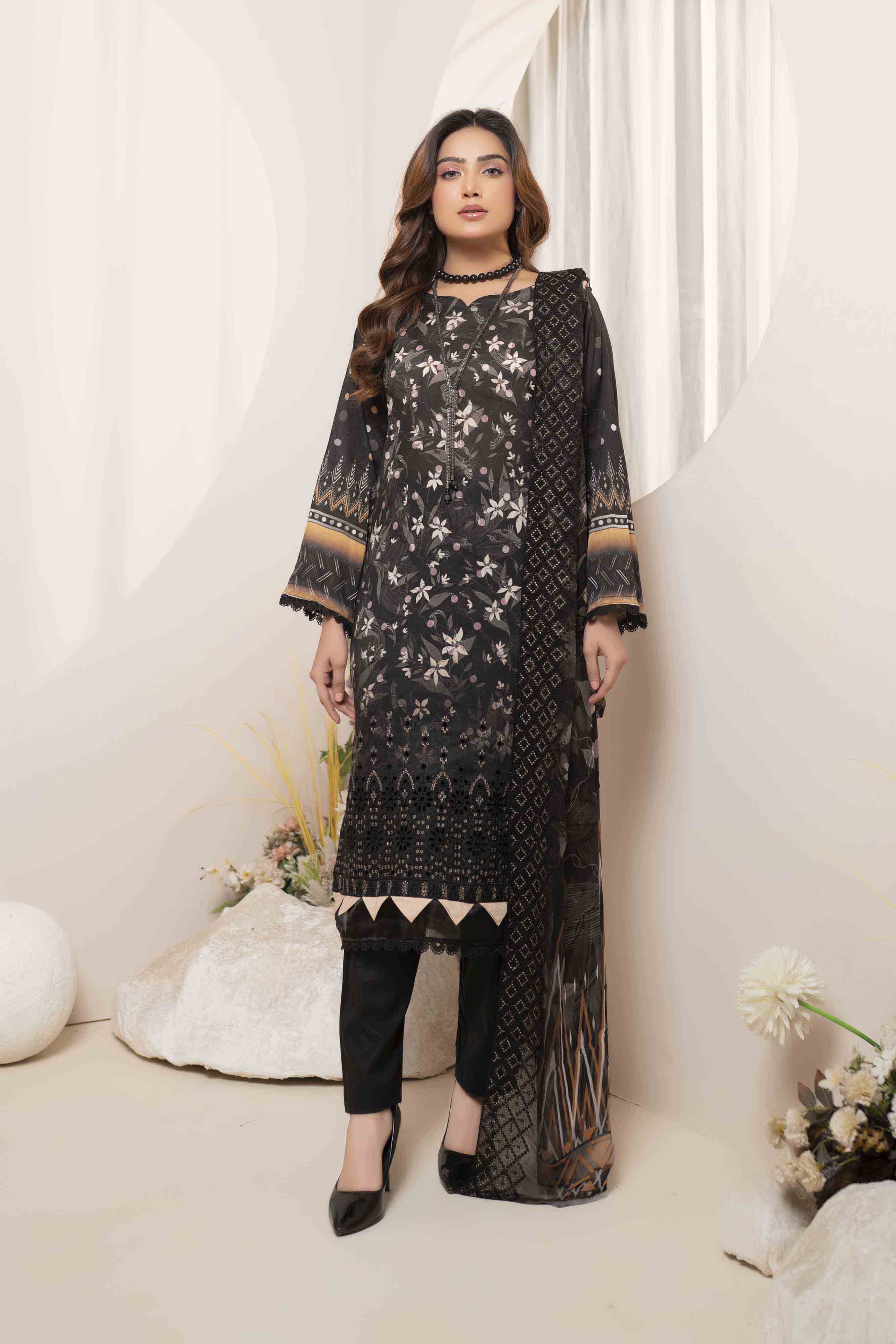 Luxury Black Embroidered Lawn Set
