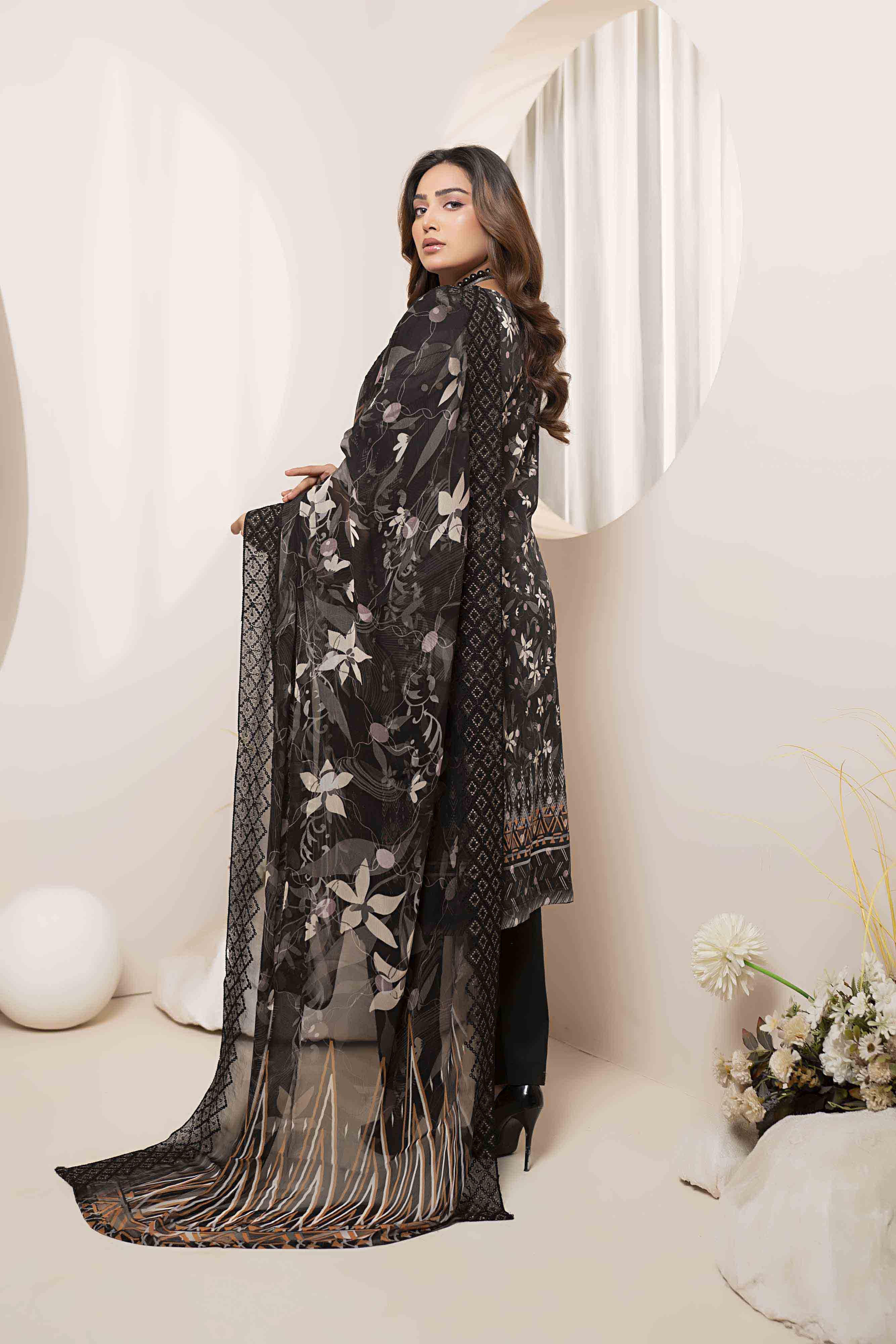 Luxury Black Embroidered Lawn Set