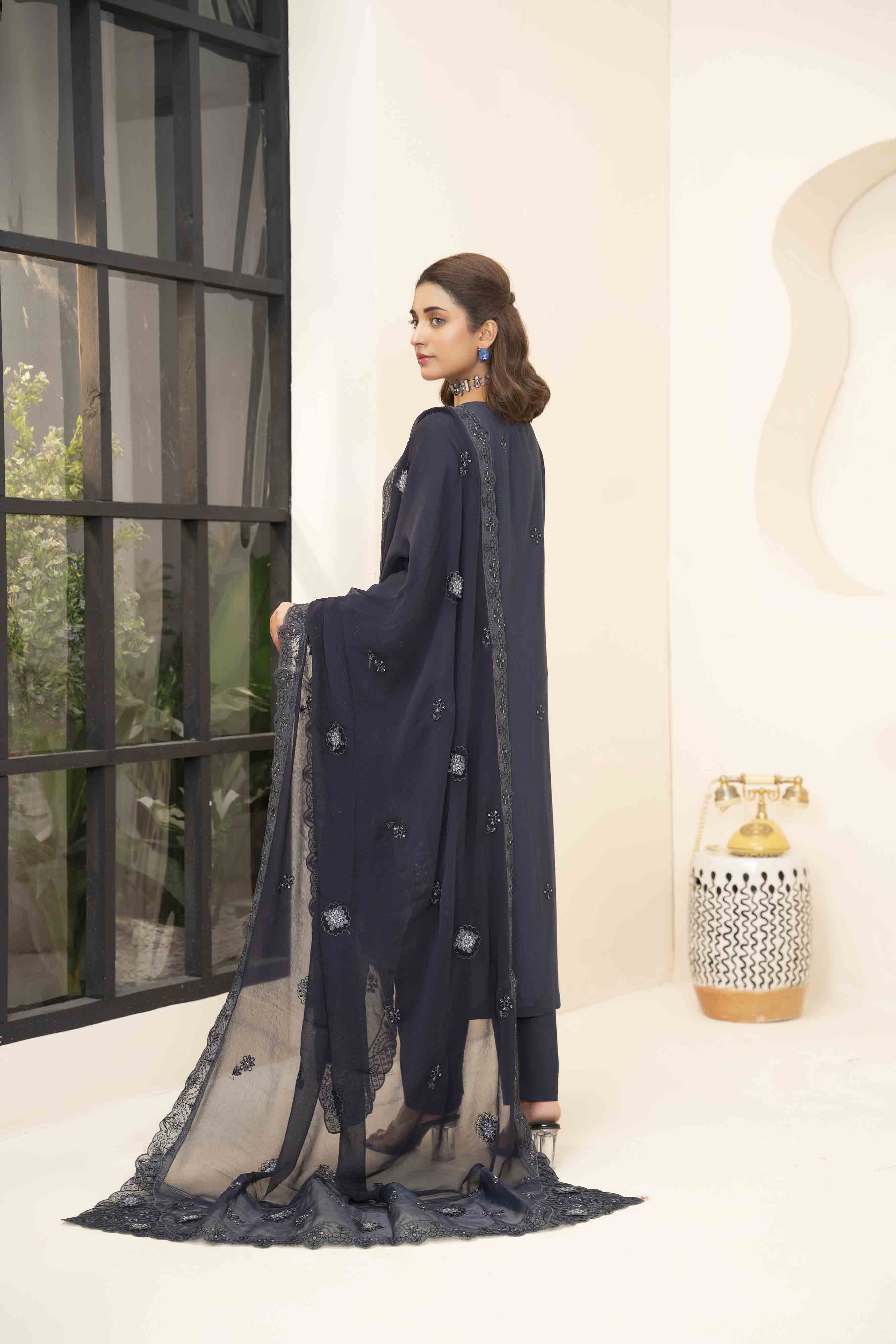 Luxury Blue 3 Pcs Embroidered Viscose Doria Suit