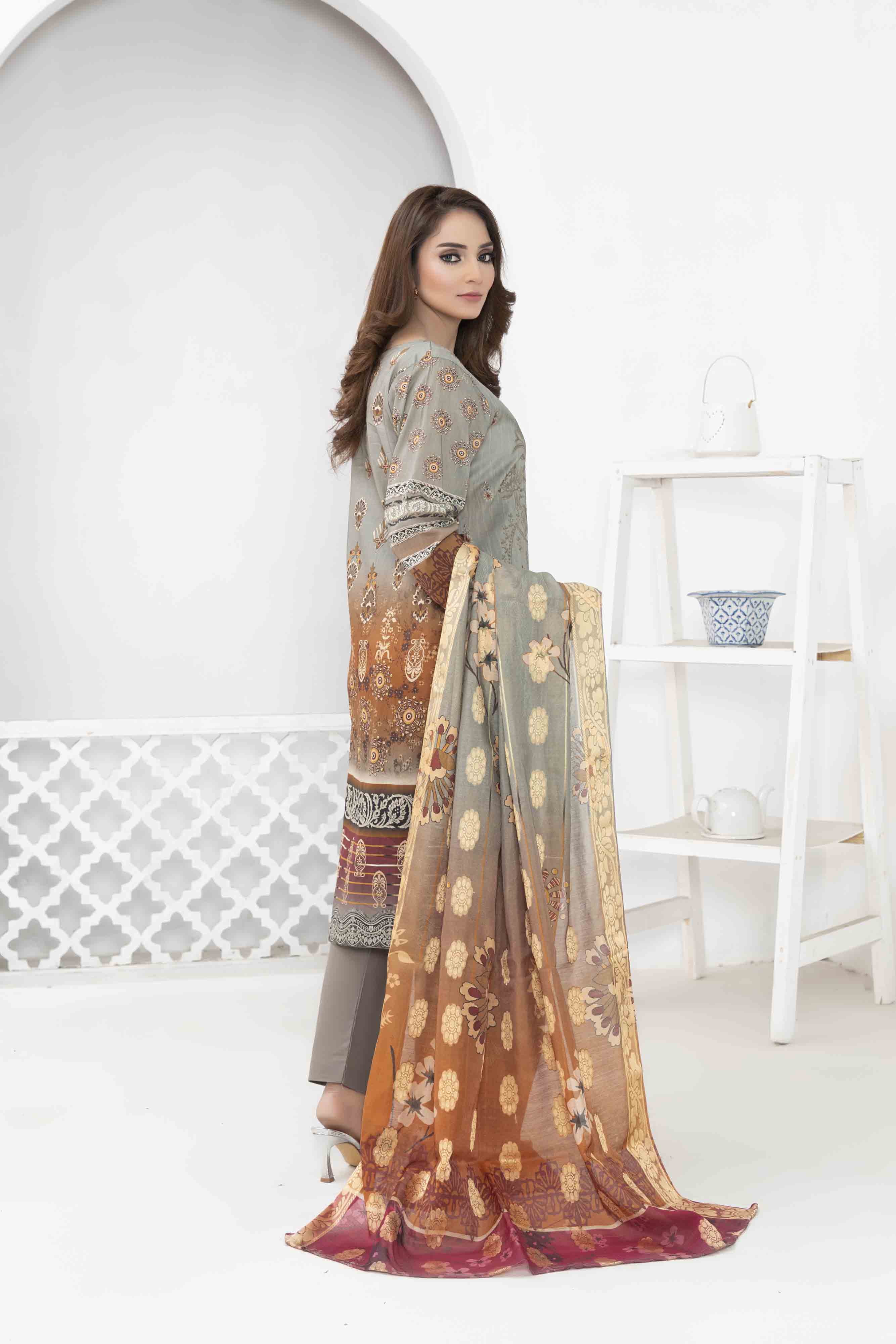Luxury Grey Printed Embroidered 3 Pcs Lawn Set