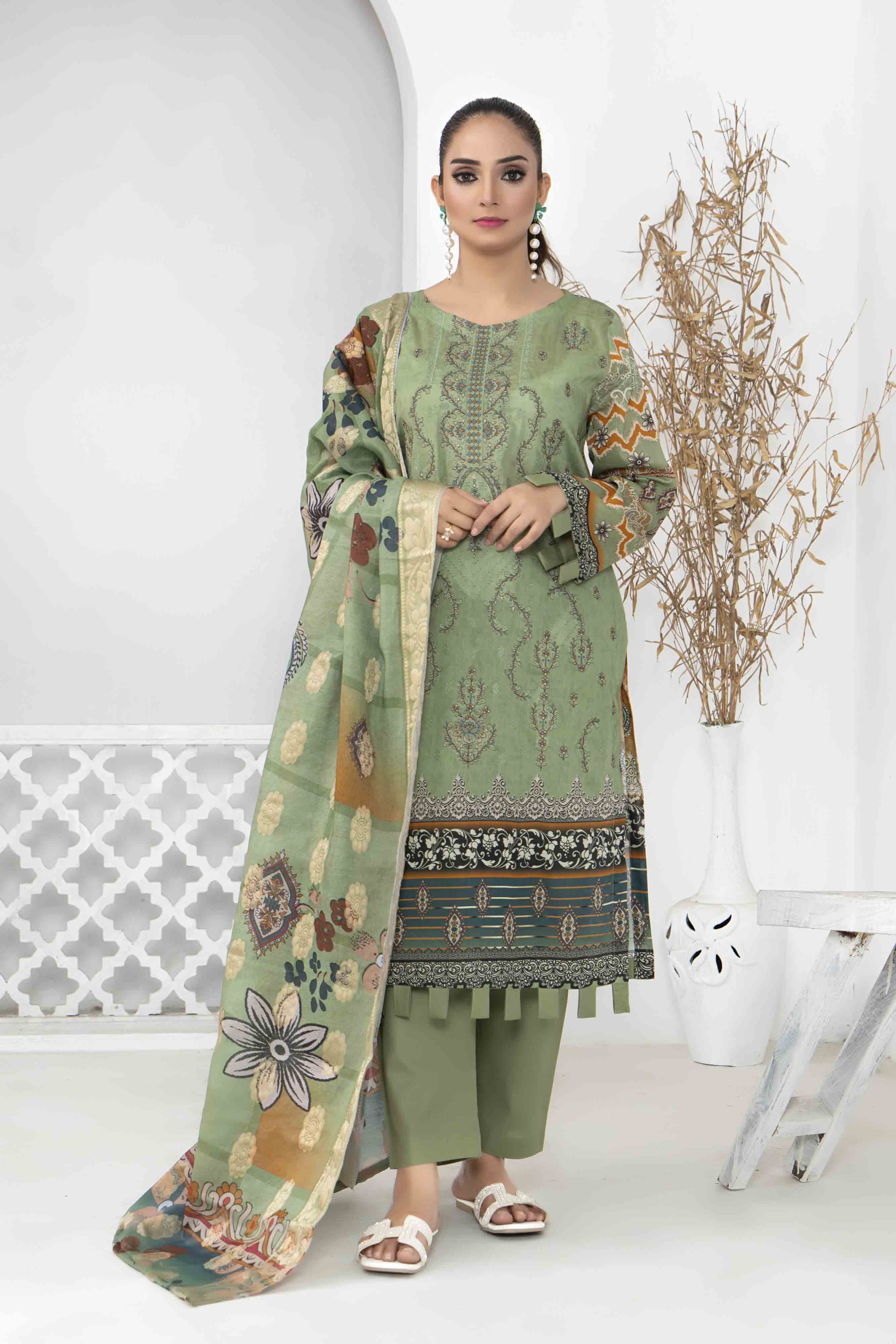 Luxury Pistachio Printed Embroidered 3 Pcs Lawn Set