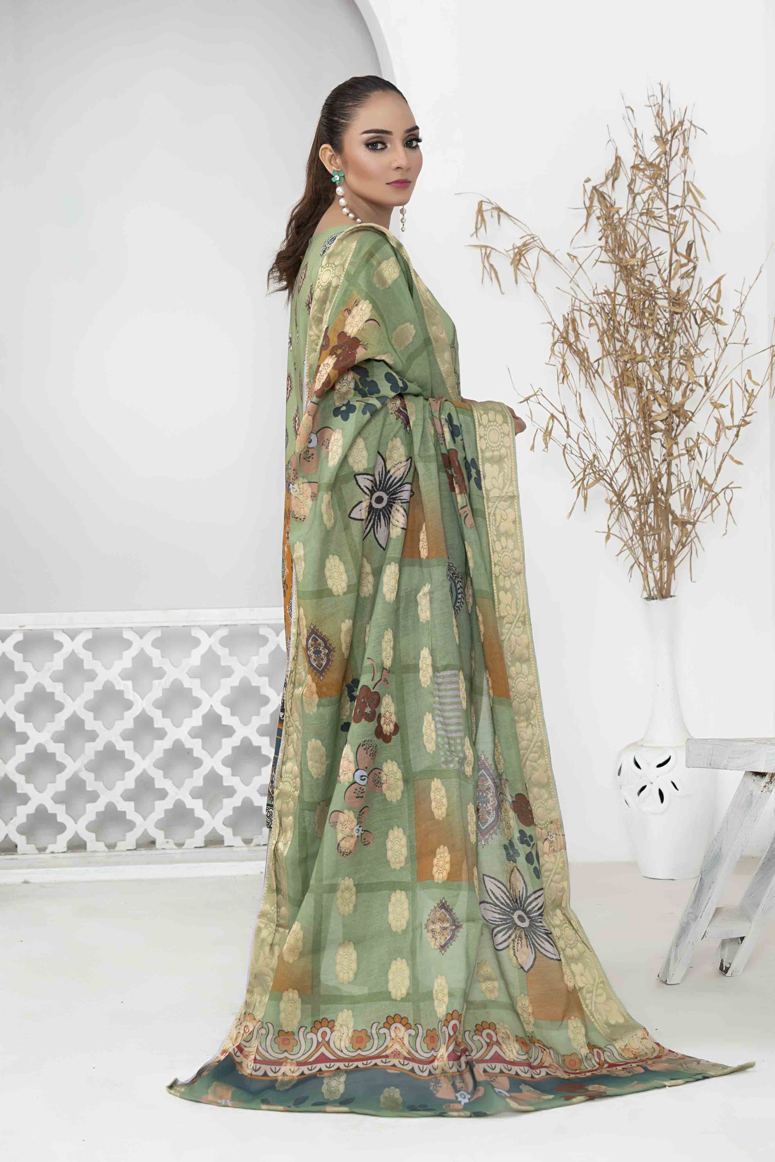 Luxury Pistachio Printed Embroidered 3 Pcs Lawn Set