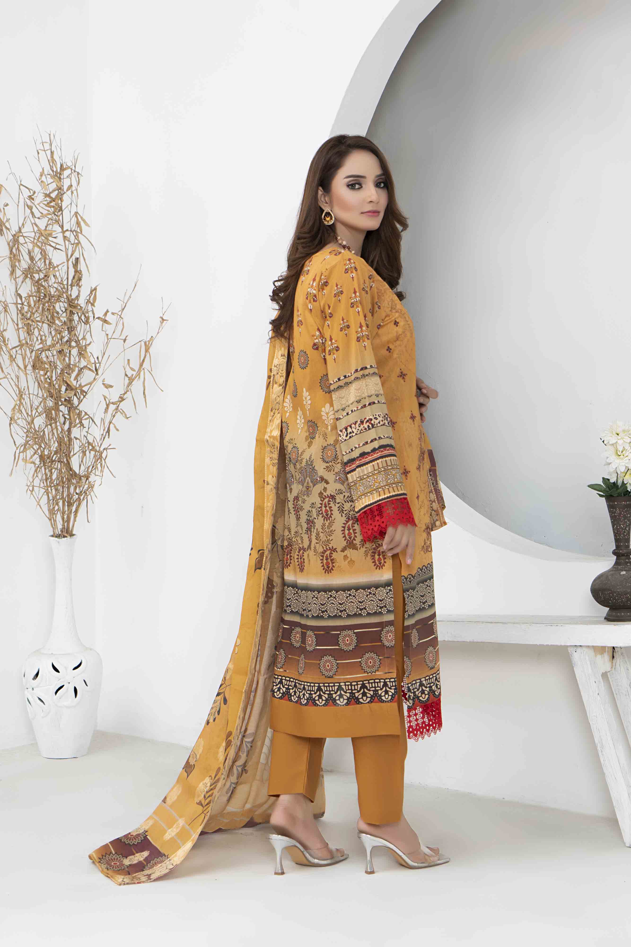 Luxury Mustard Printed Embroidered 3 Pcs Lawn Set