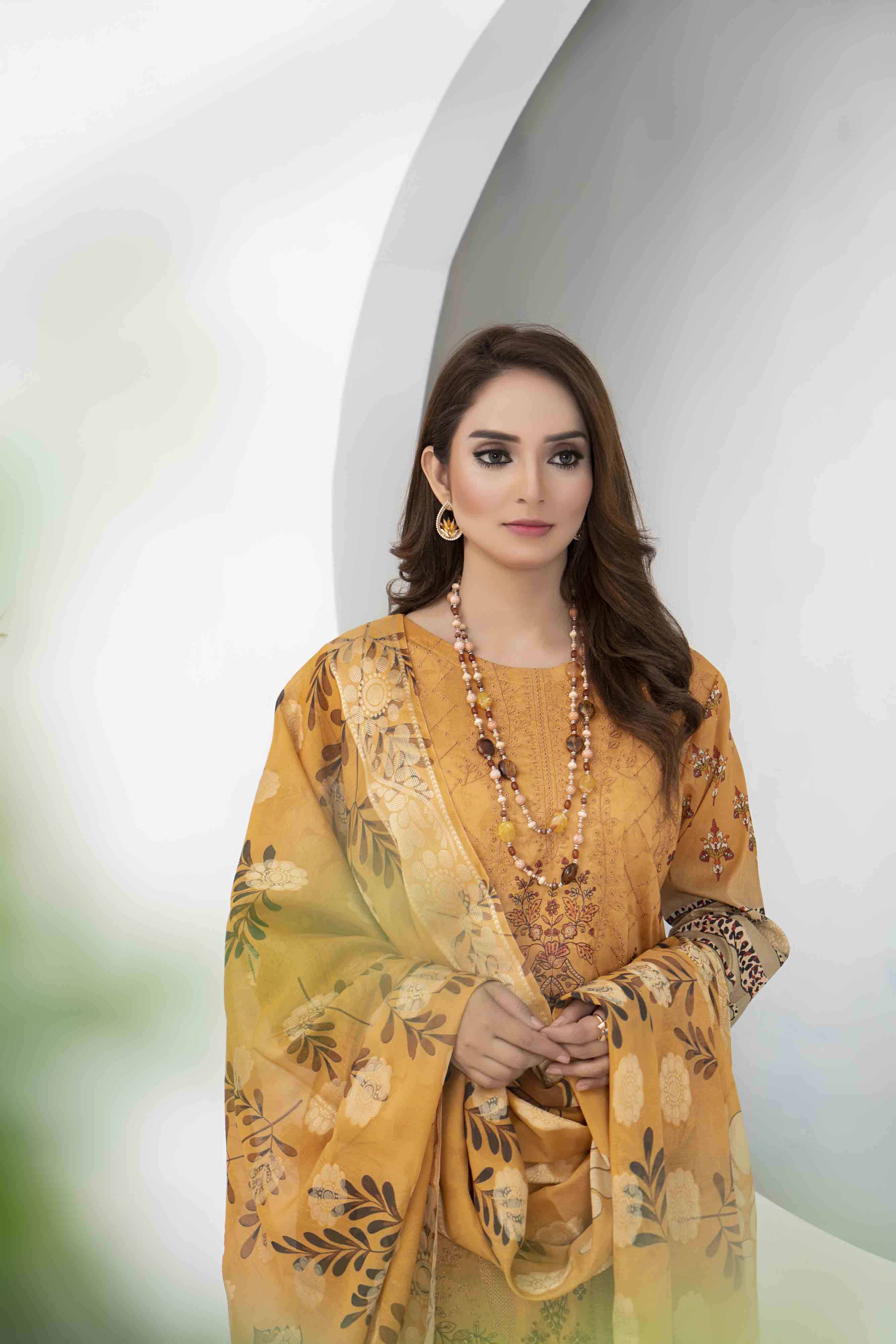 Luxury Mustard Printed Embroidered 3 Pcs Lawn Set