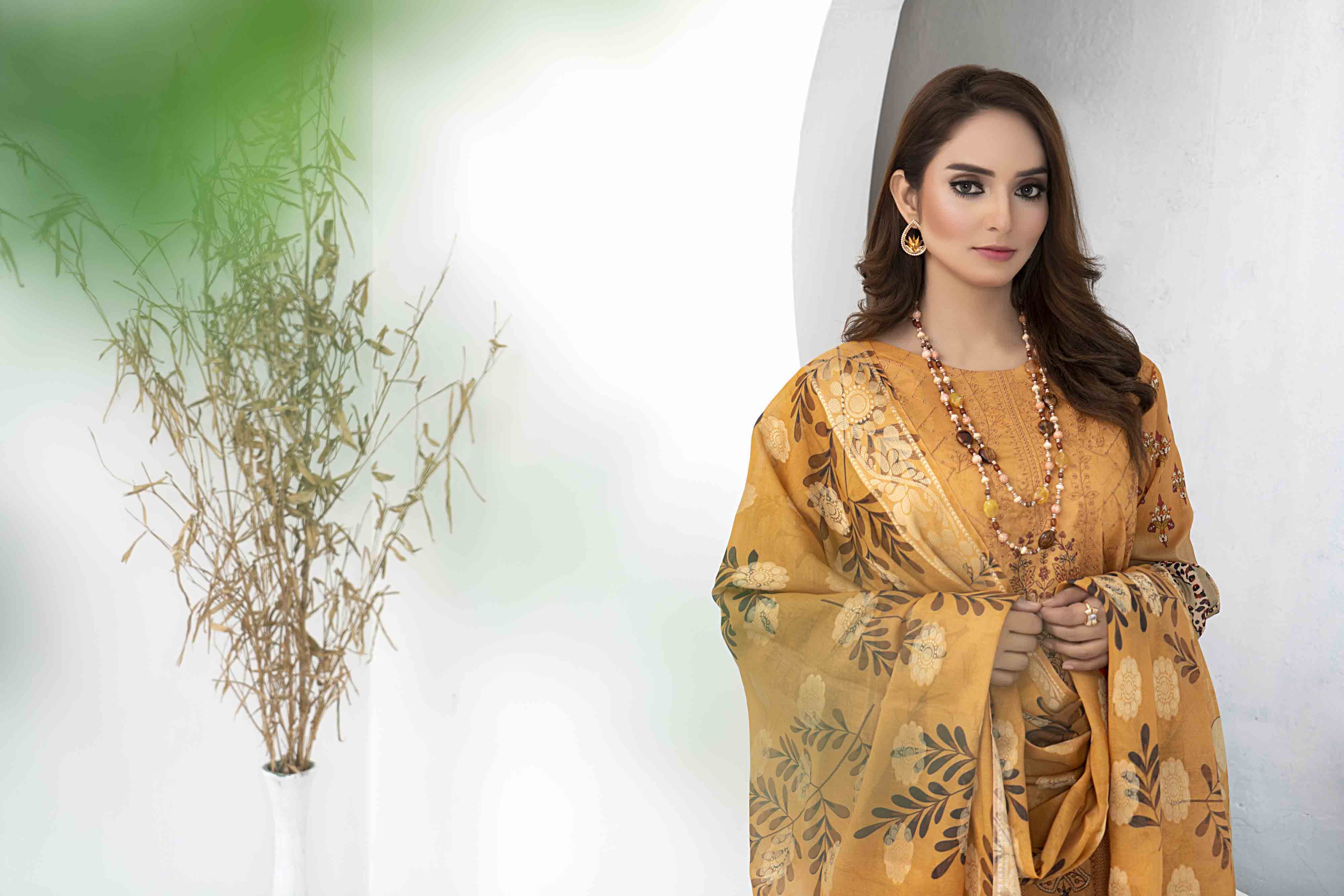 Luxury Mustard Printed Embroidered 3 Pcs Lawn Set