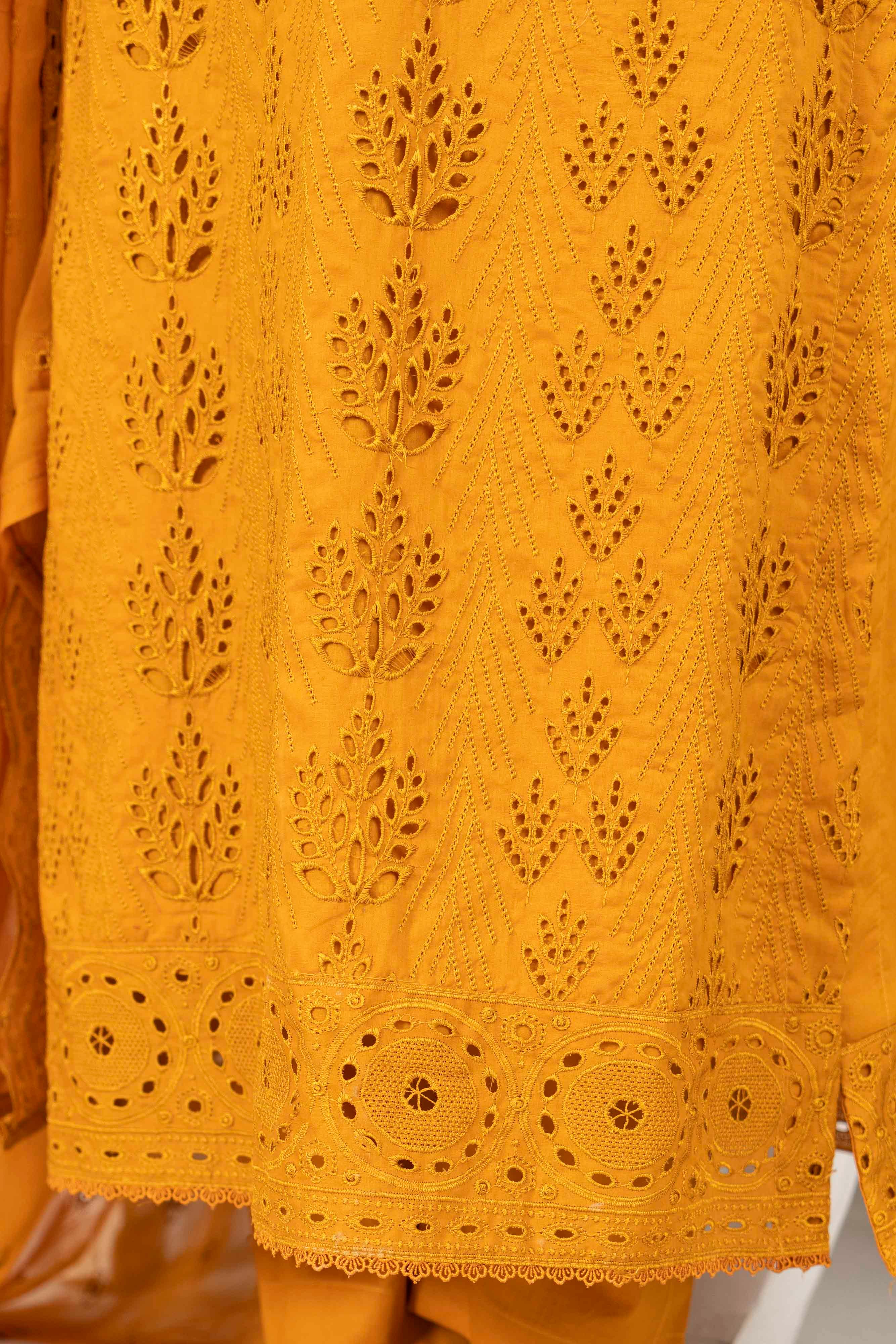 Luxury Mustard Schiffli Embroided Lawn Set