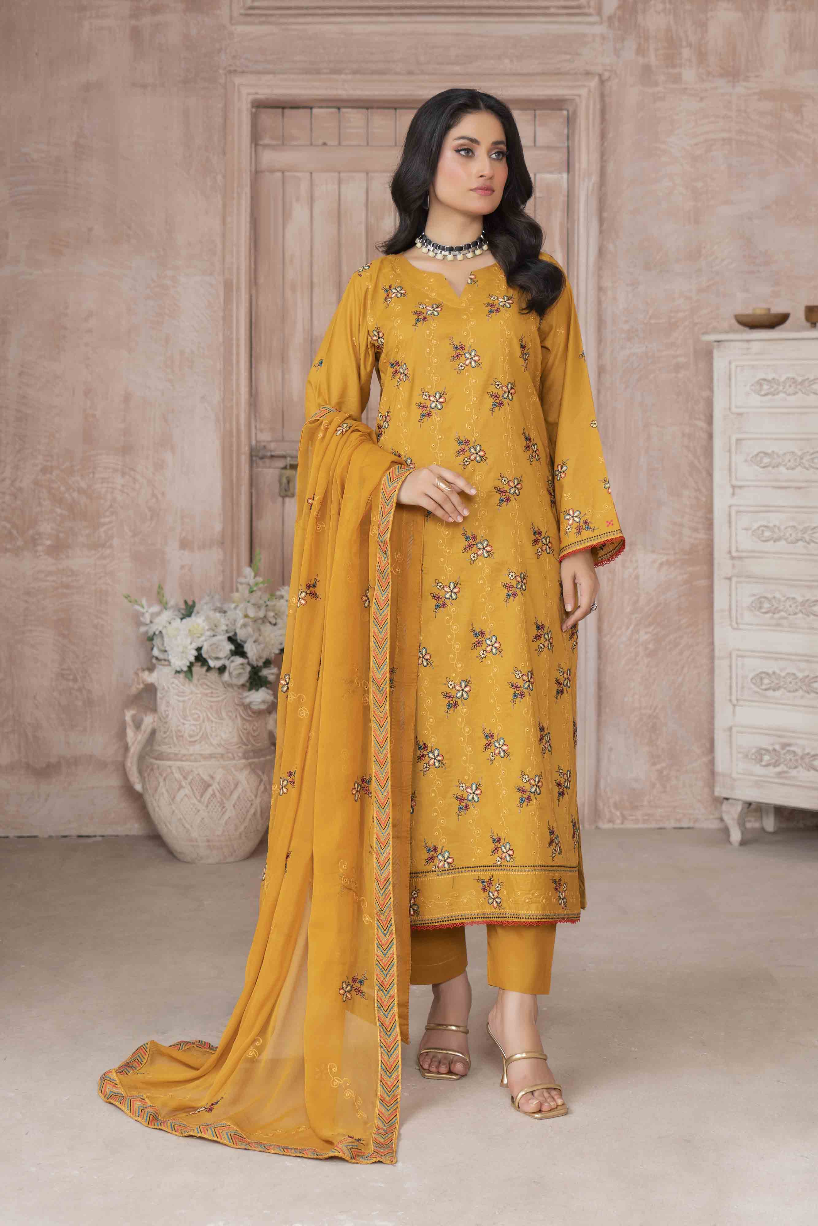 Luxury Mustard Embroidered Lawn Set