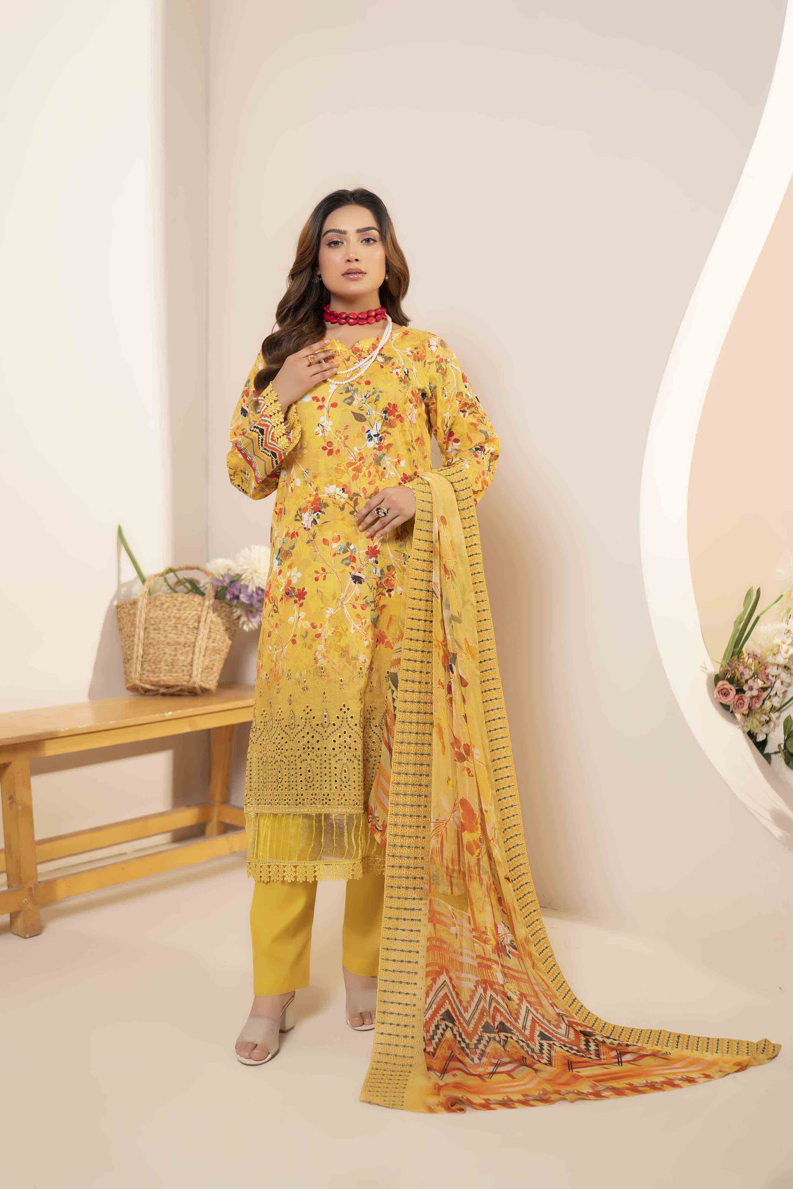 Luxury Mustard Embroidered Lawn Set