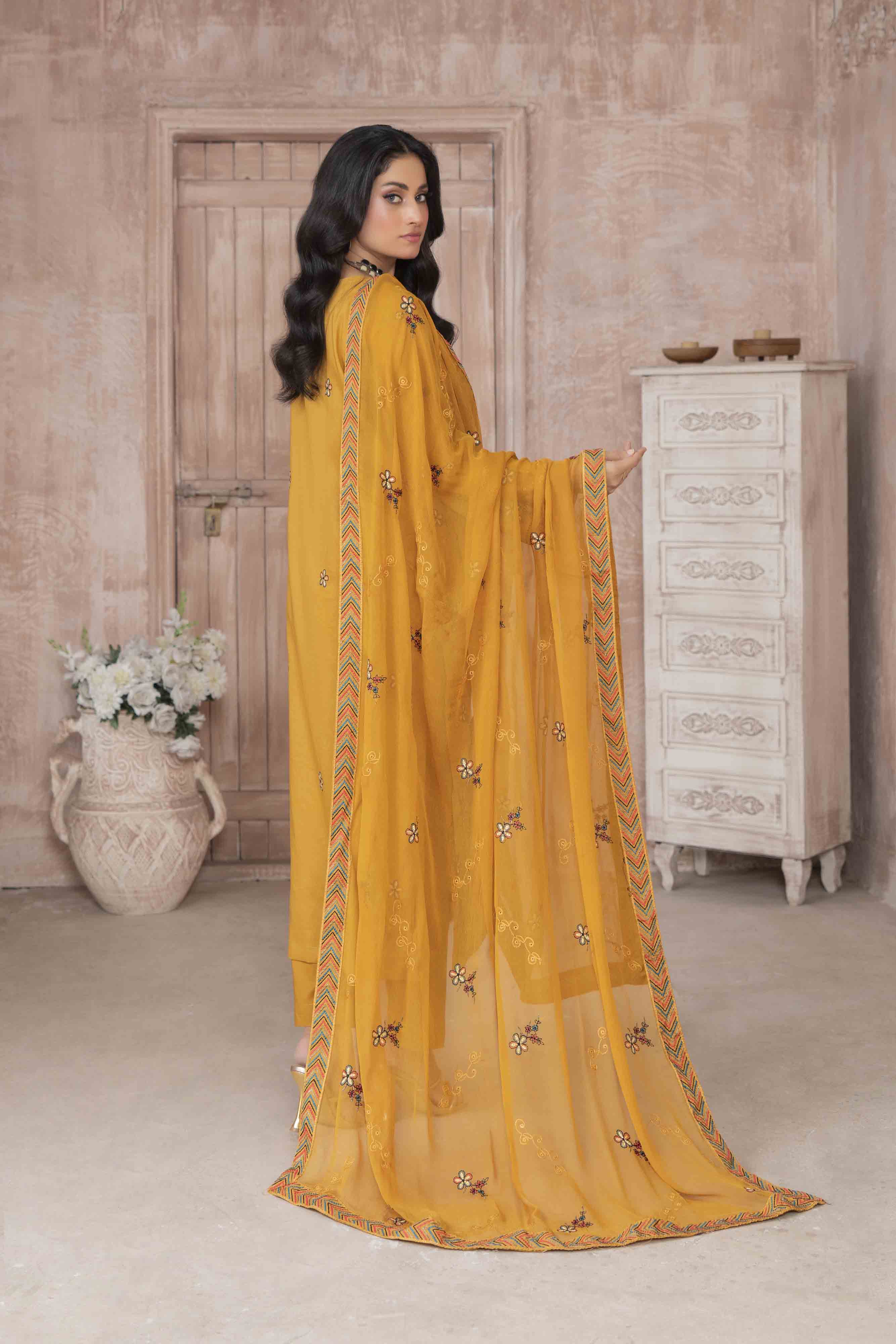Luxury Mustard Embroidered Lawn Set