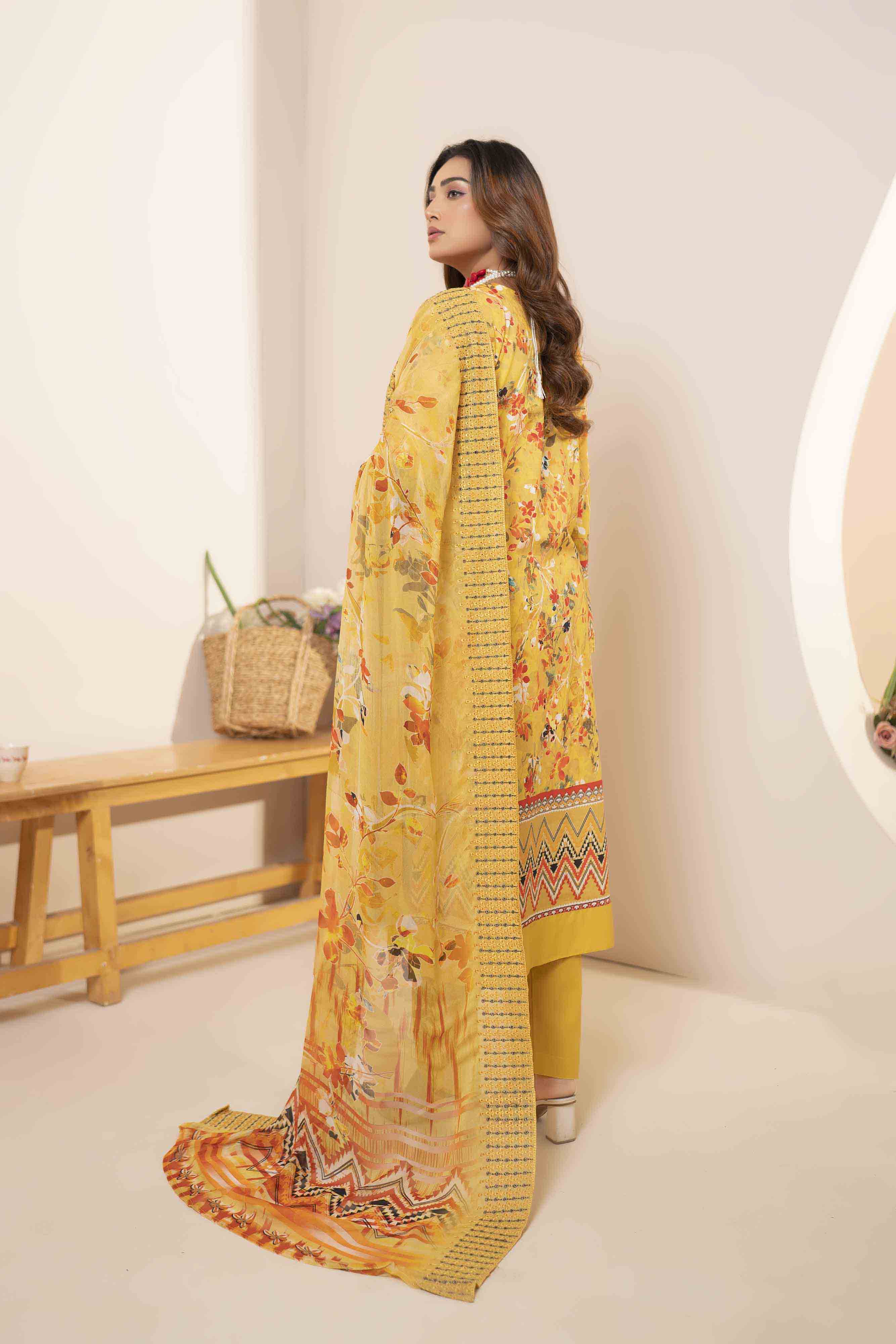 Luxury Mustard Embroidered Lawn Set