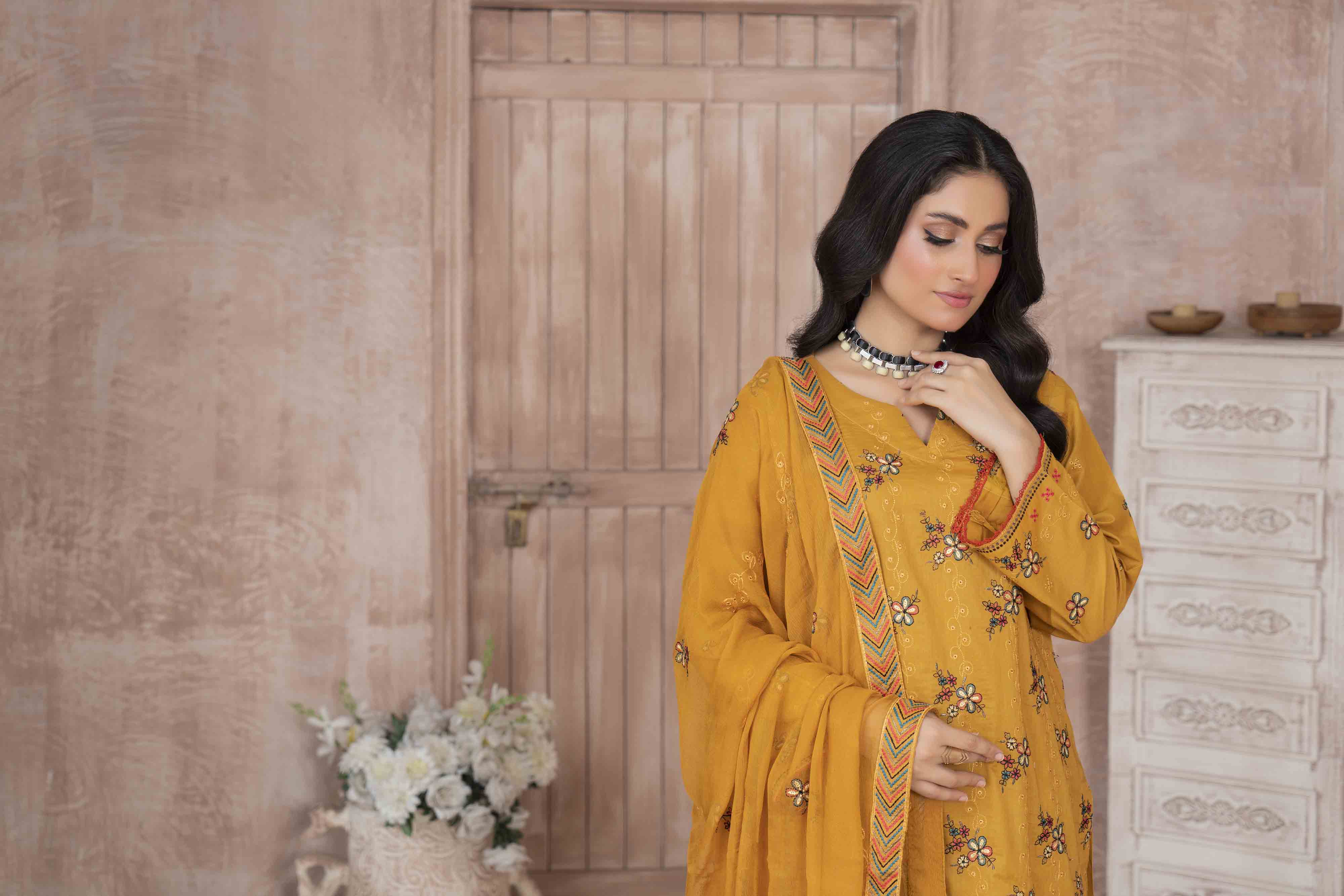 Luxury Mustard Embroidered Lawn Set