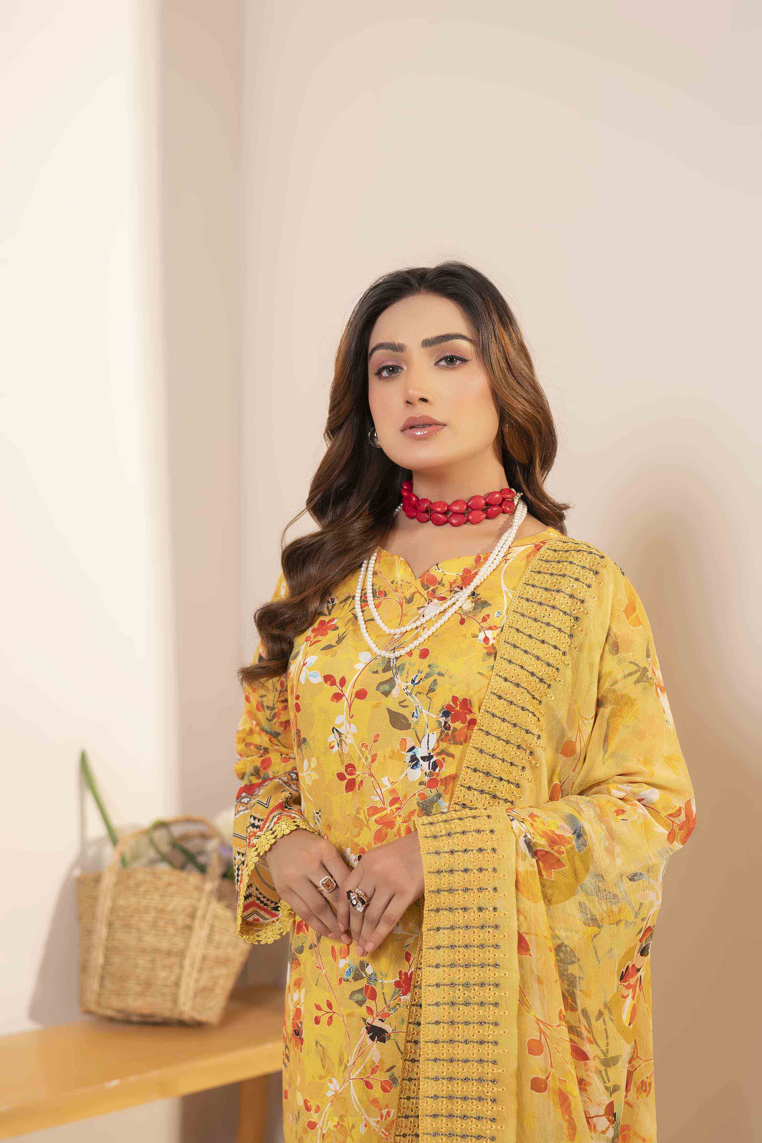 Luxury Mustard Embroidered Lawn Set