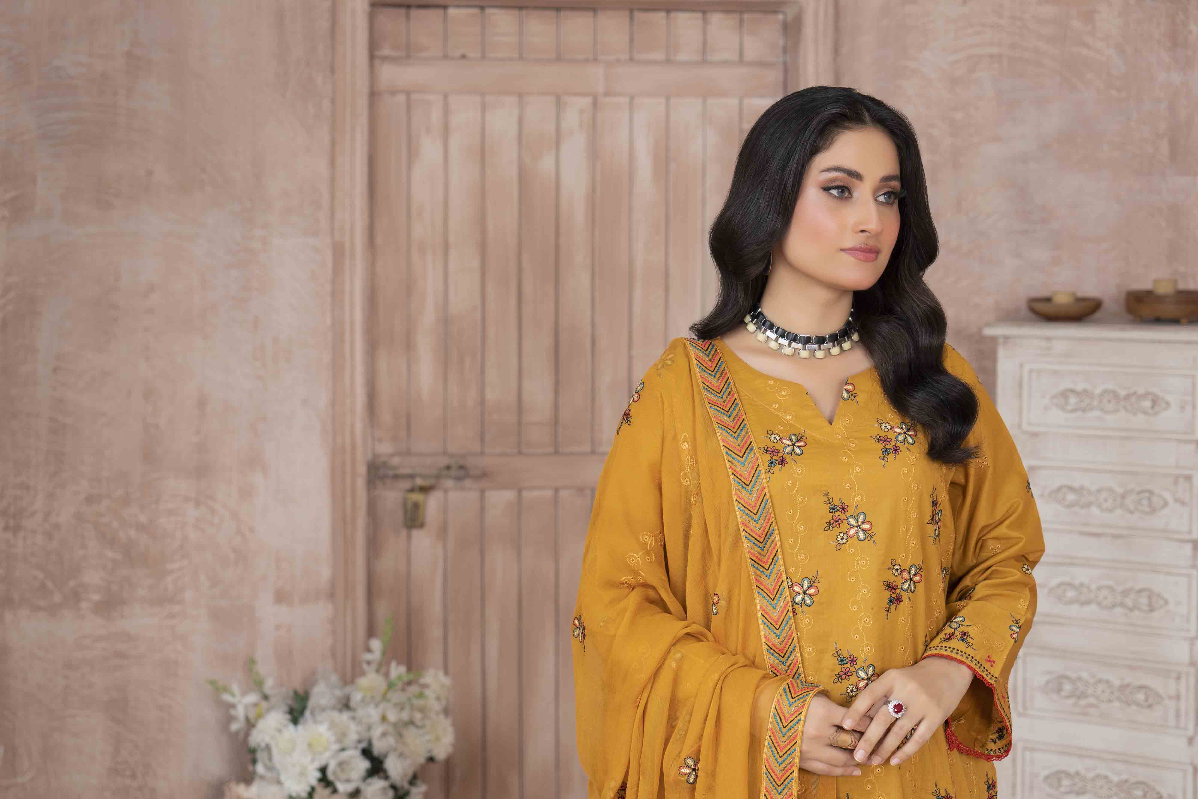 Luxury Mustard Embroidered Lawn Set