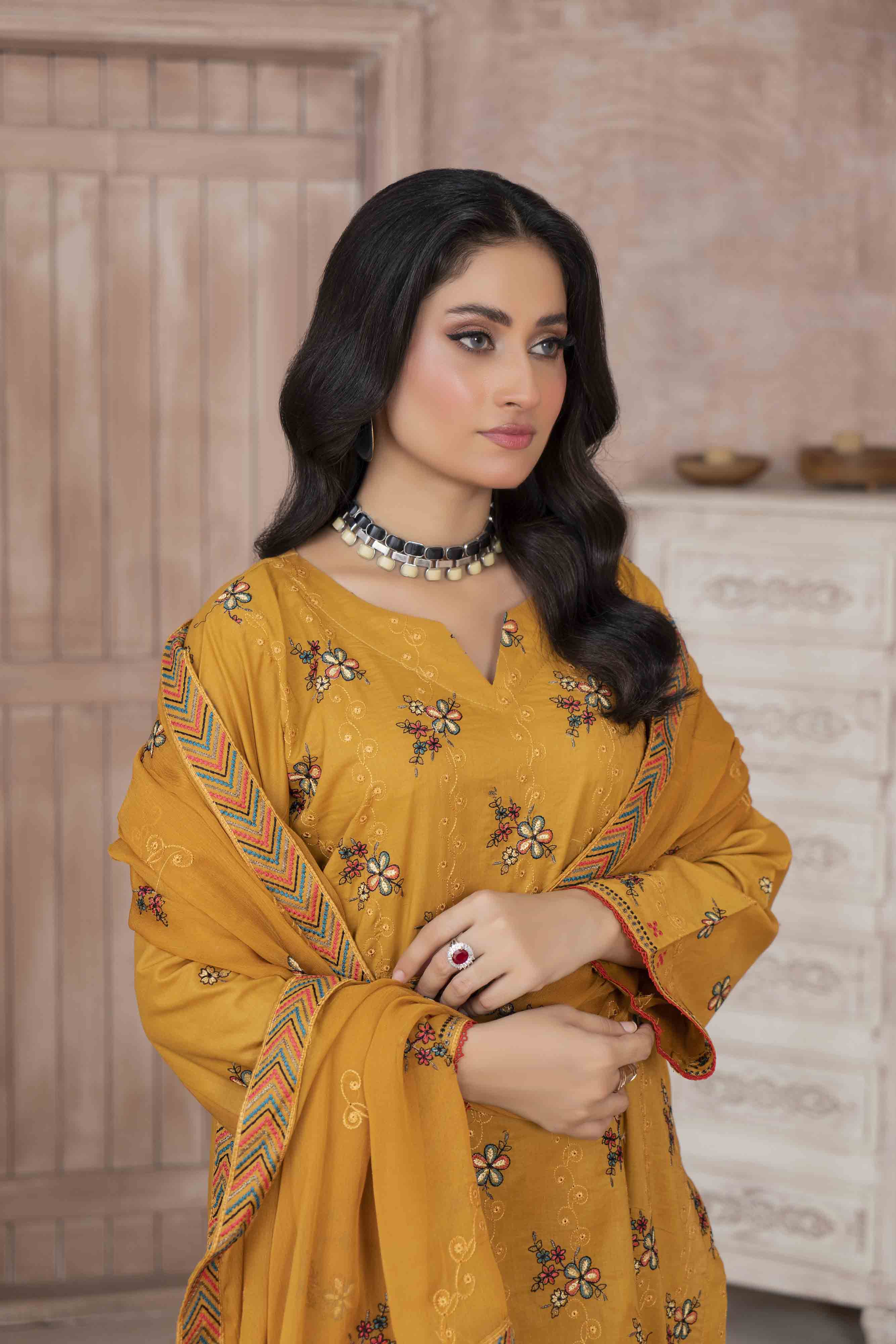Luxury Mustard Embroidered Lawn Set