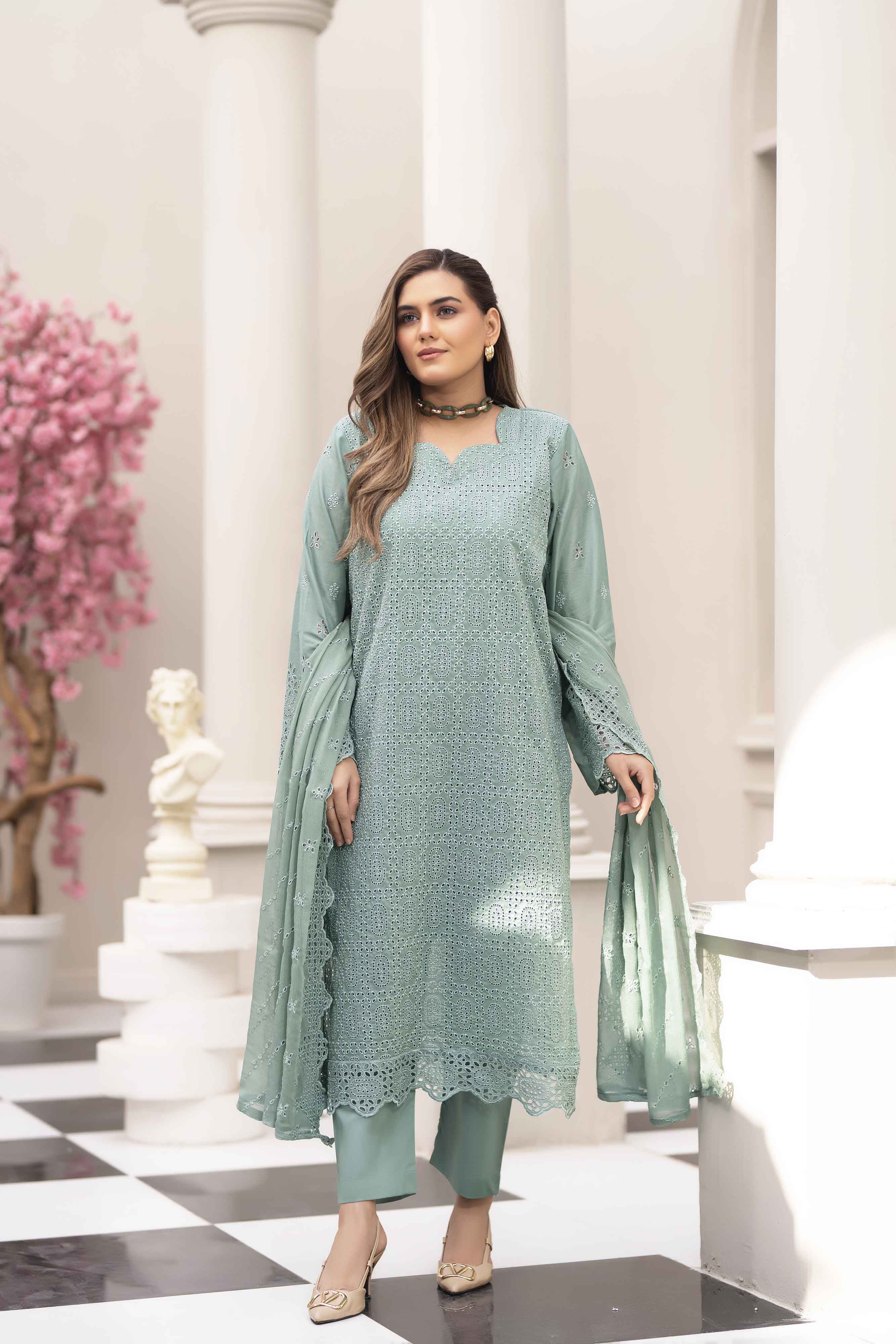 Luxury Pista 3 Pcs Schiffli Embroidered Luxury Lawn Set