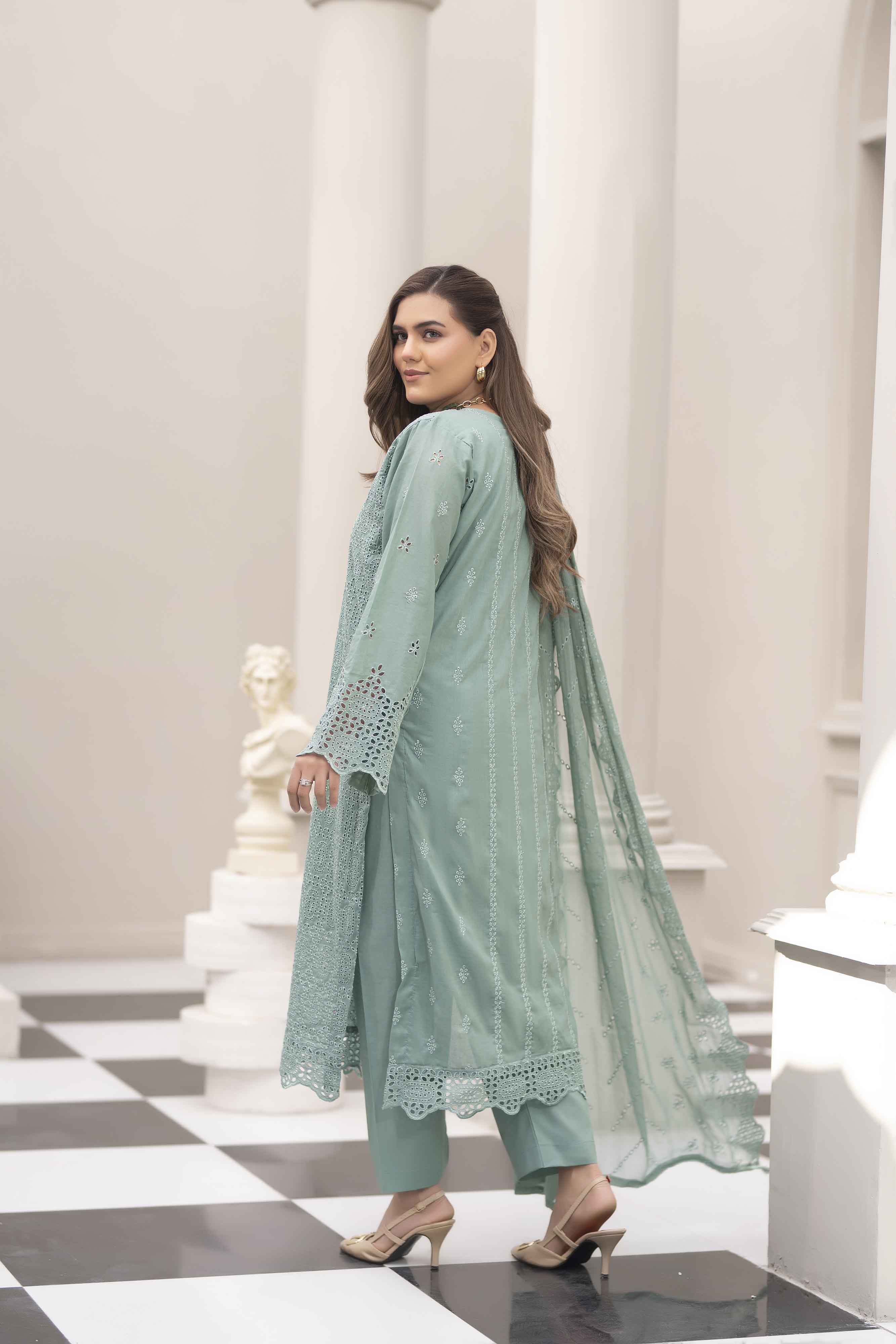 Luxury Pista 3 Pcs Schiffli Embroidered Luxury Lawn Set