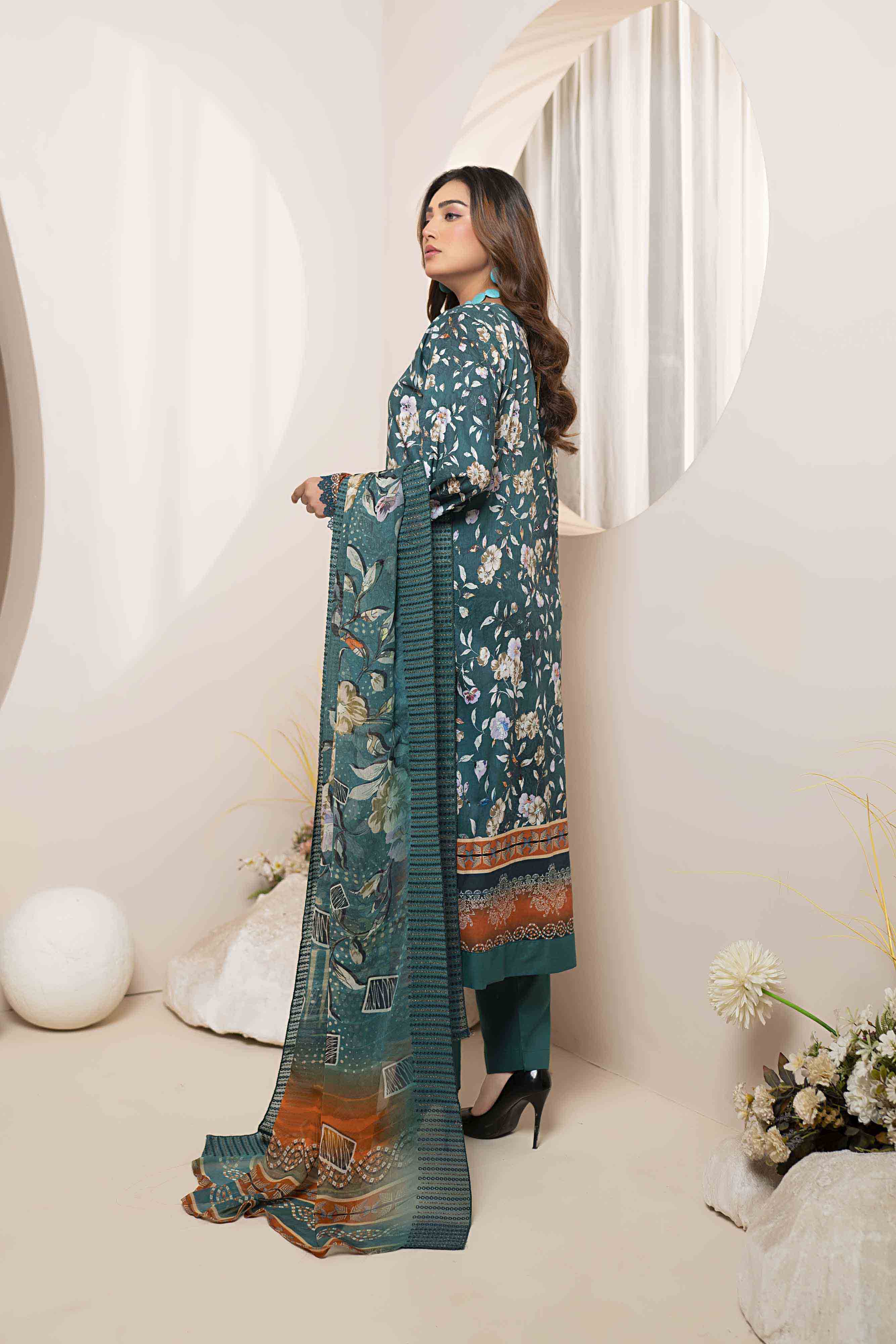 Luxury Teal Embroidered Lawn Set