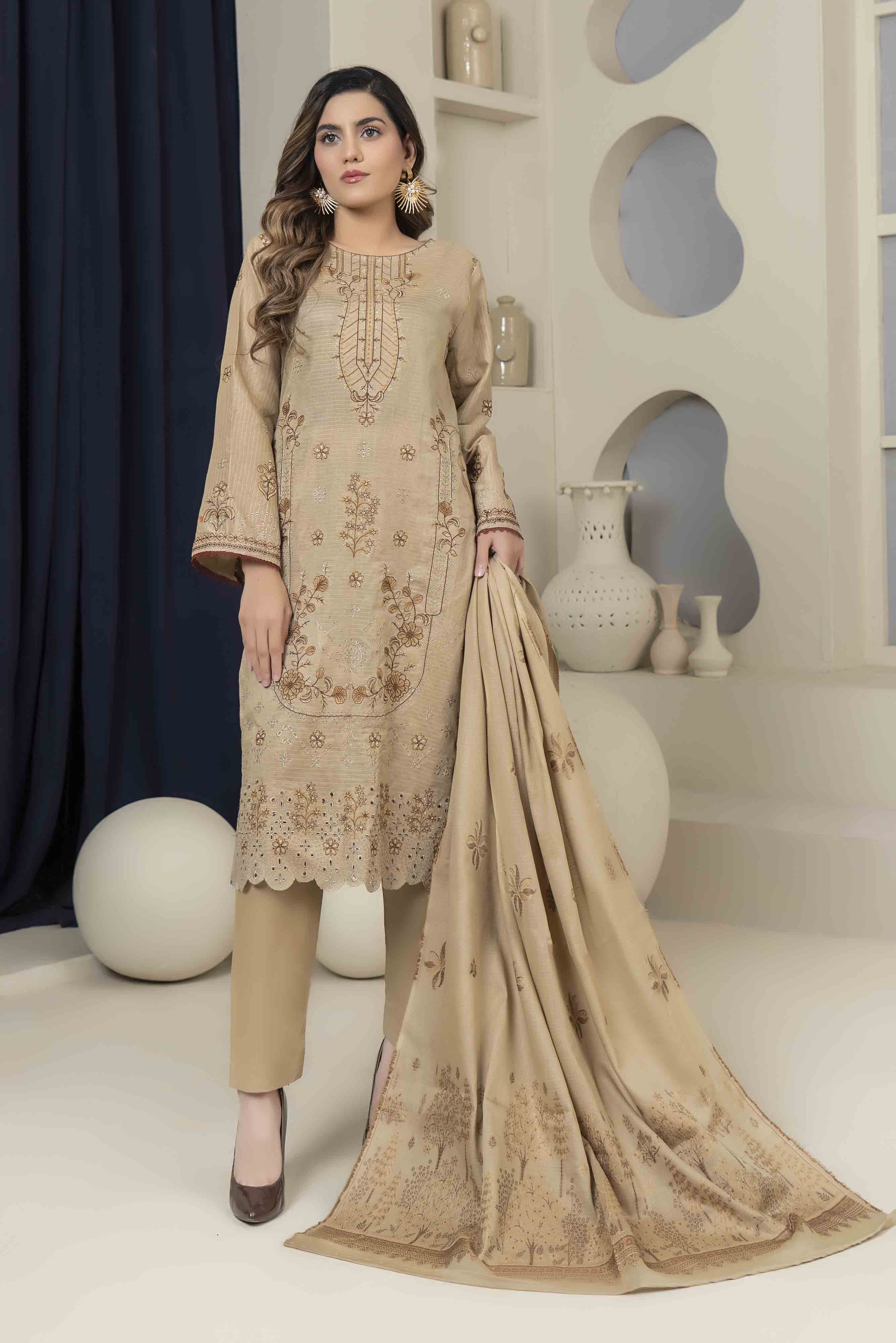 Luxury Beige Embroidered Doria 3 Pcs Lawn Set