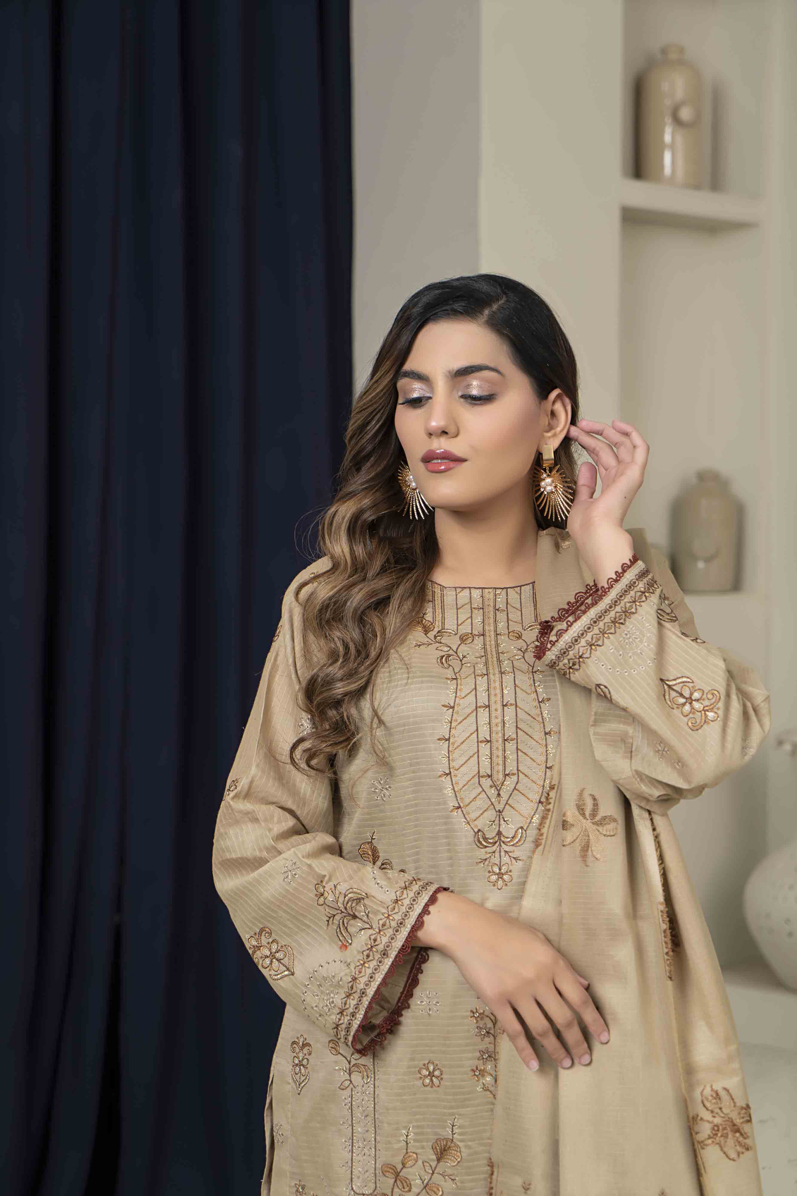 Luxury Beige Embroidered Doria 3 Pcs Lawn Set