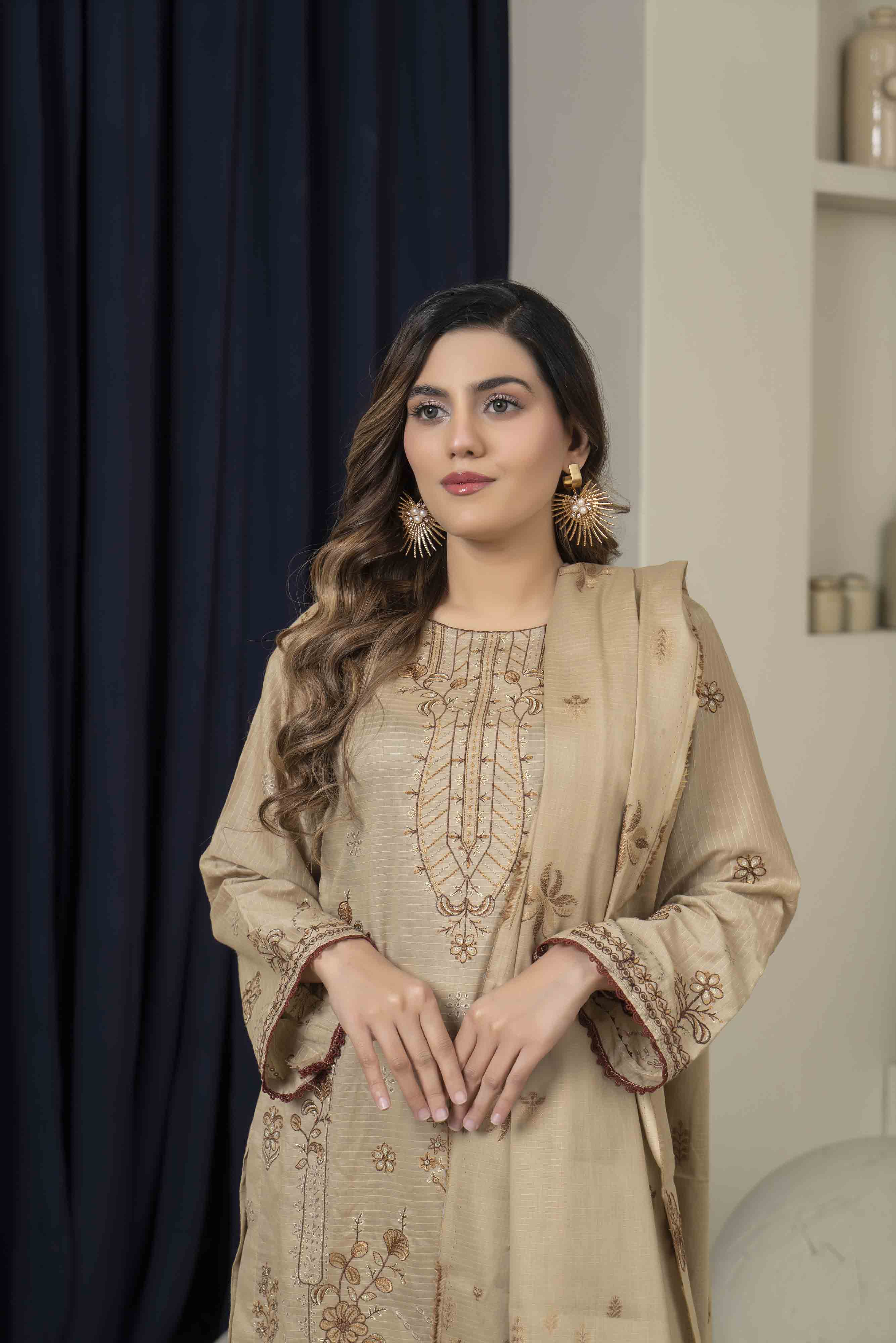 Luxury Beige Embroidered Doria 3 Pcs Lawn Set