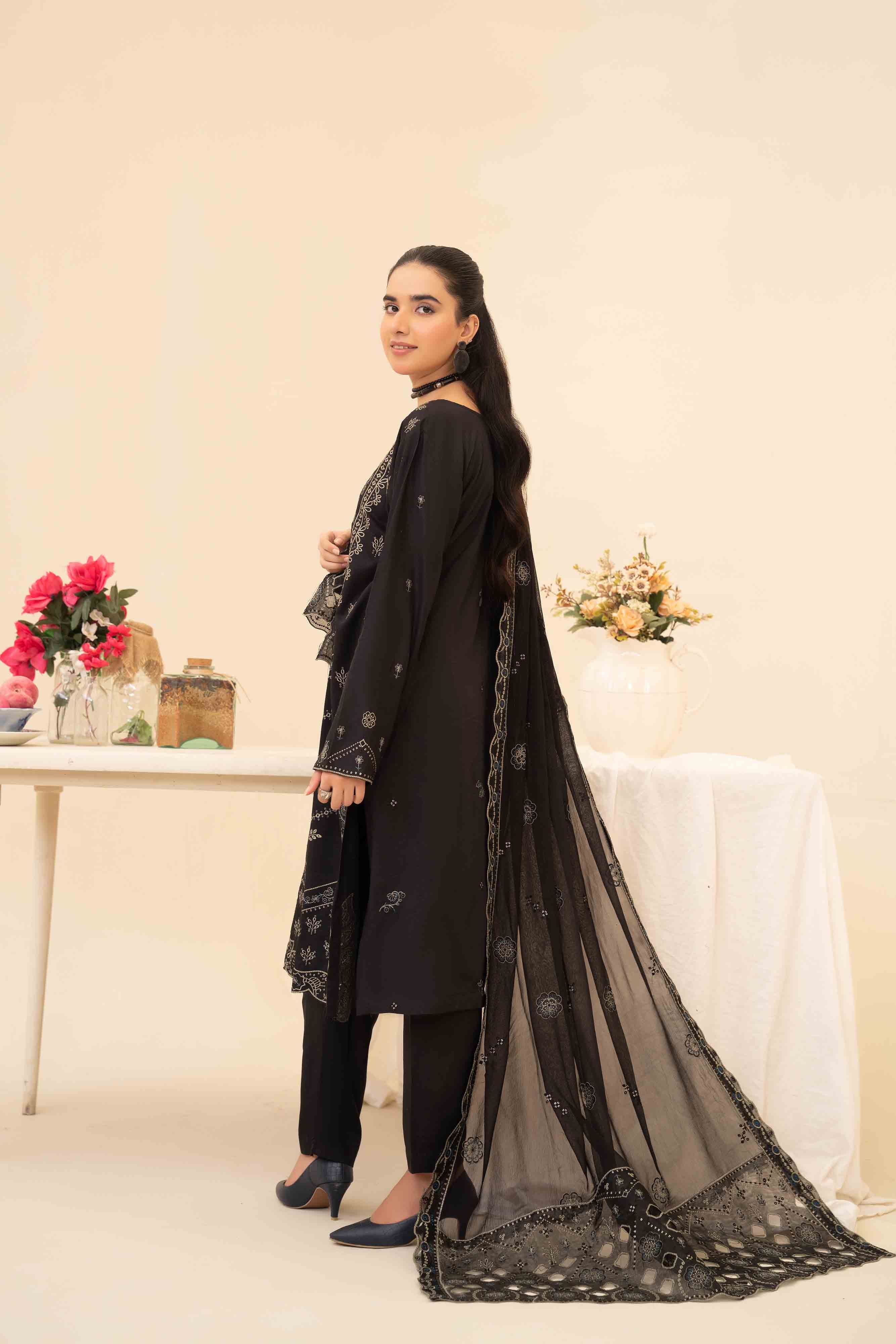 Luxury Black 3 Pcs Doria Embroidered Viscose Suit