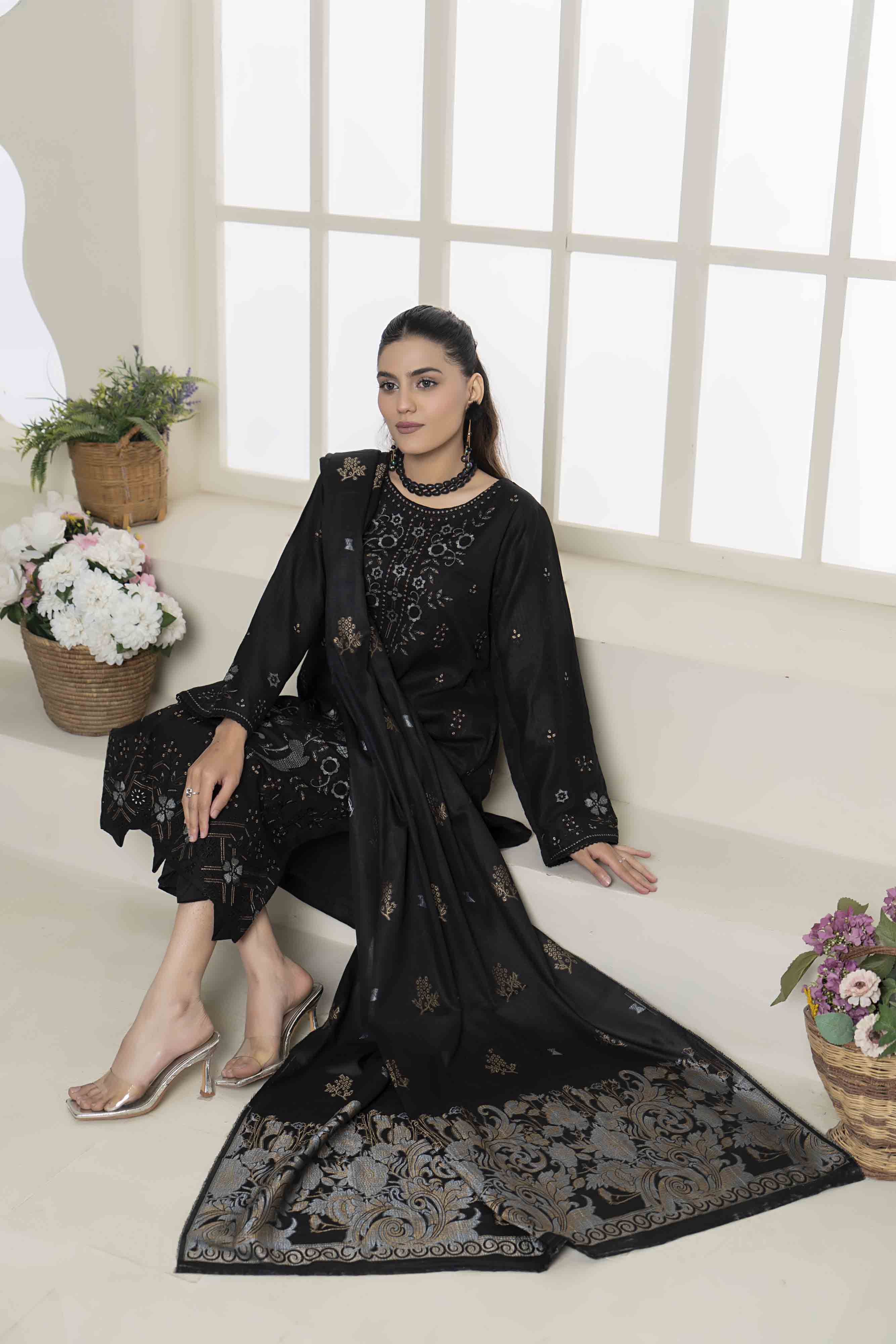 Luxury Black Embroidered Doria 3 Pcs Lawn Set