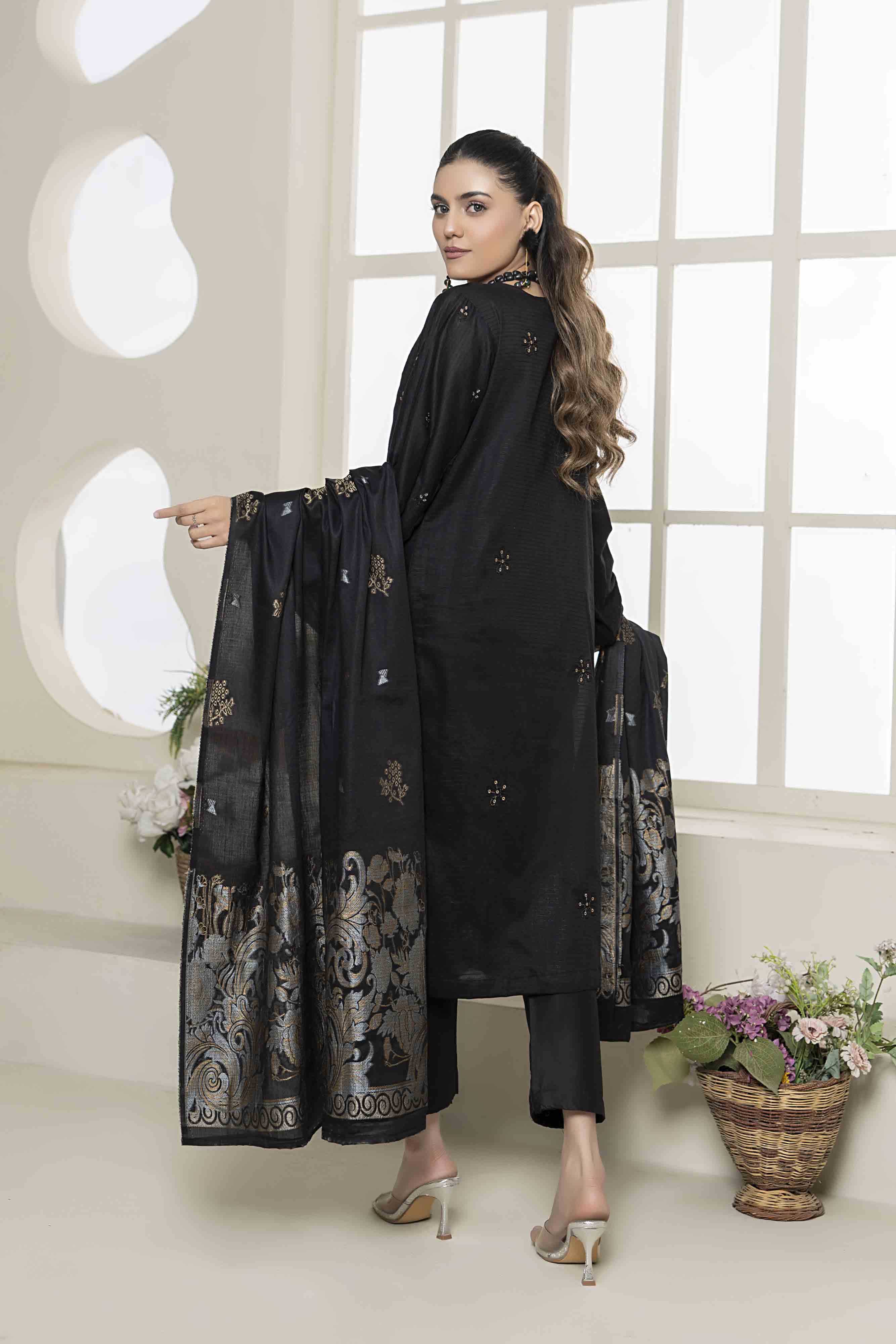 Luxury Black Embroidered Doria 3 Pcs Lawn Set