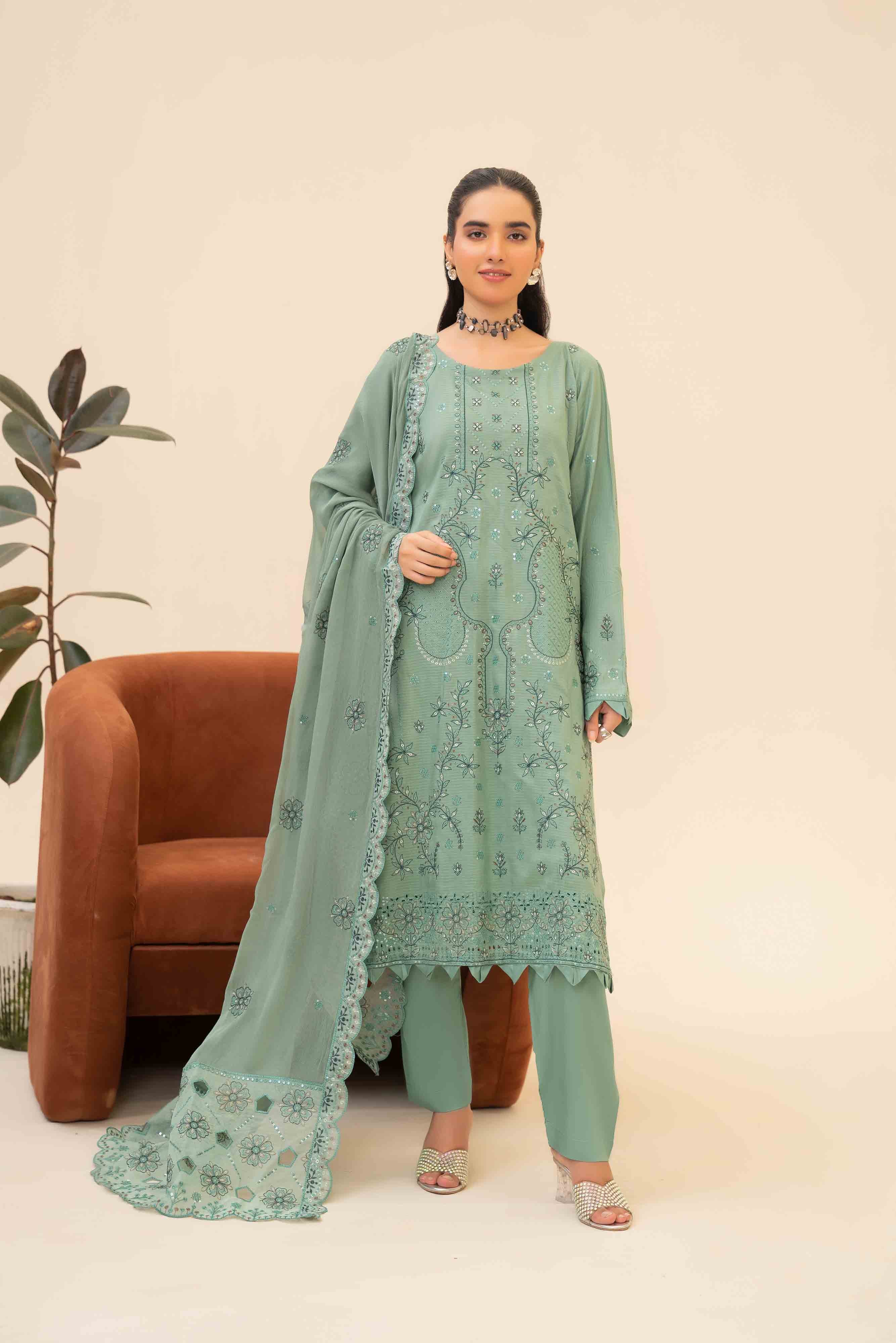 Luxury Pista 3 Pcs Doria Embroidered Viscose Suit