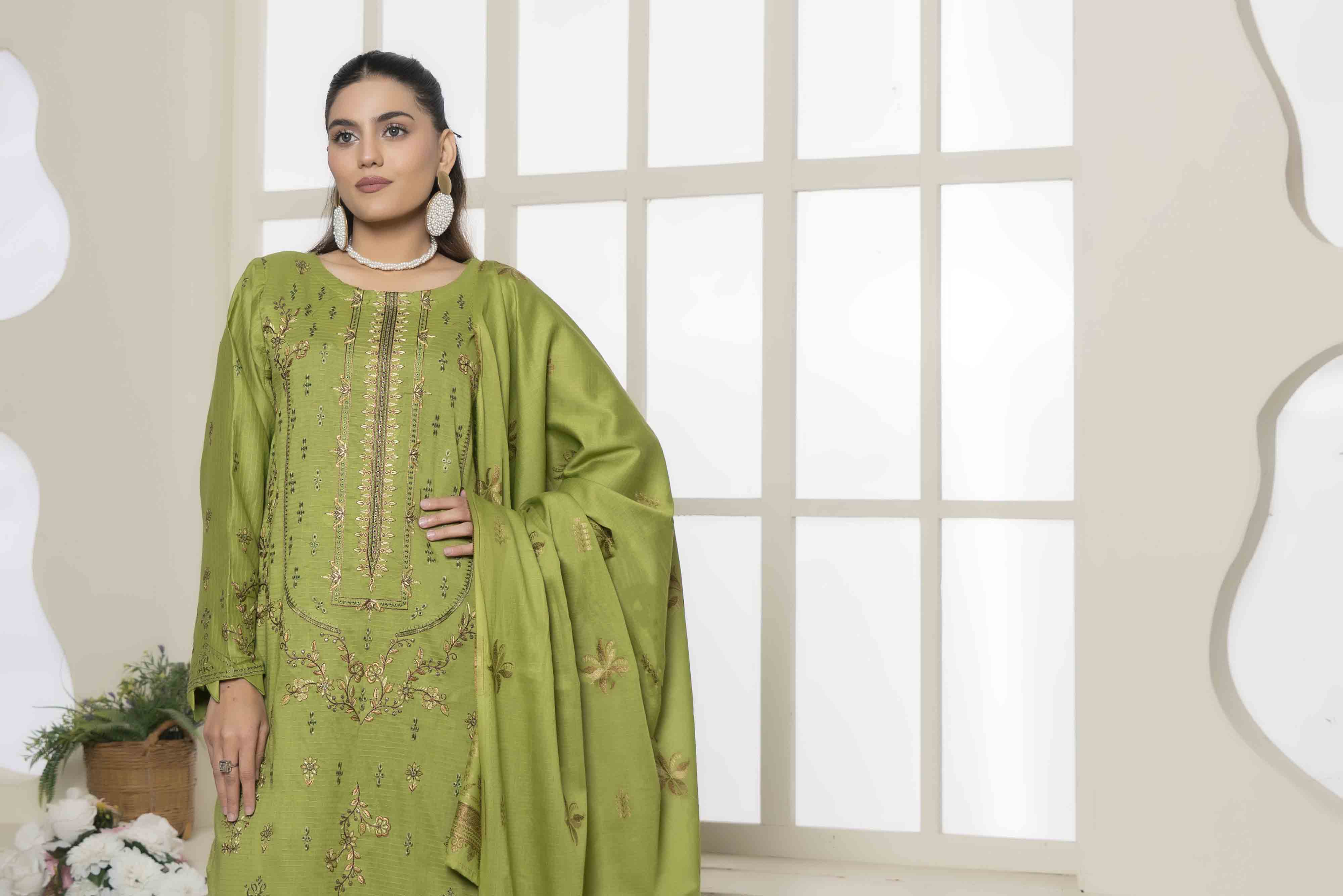 Luxury Green Embroidered Doria 3 Pcs Lawn Set