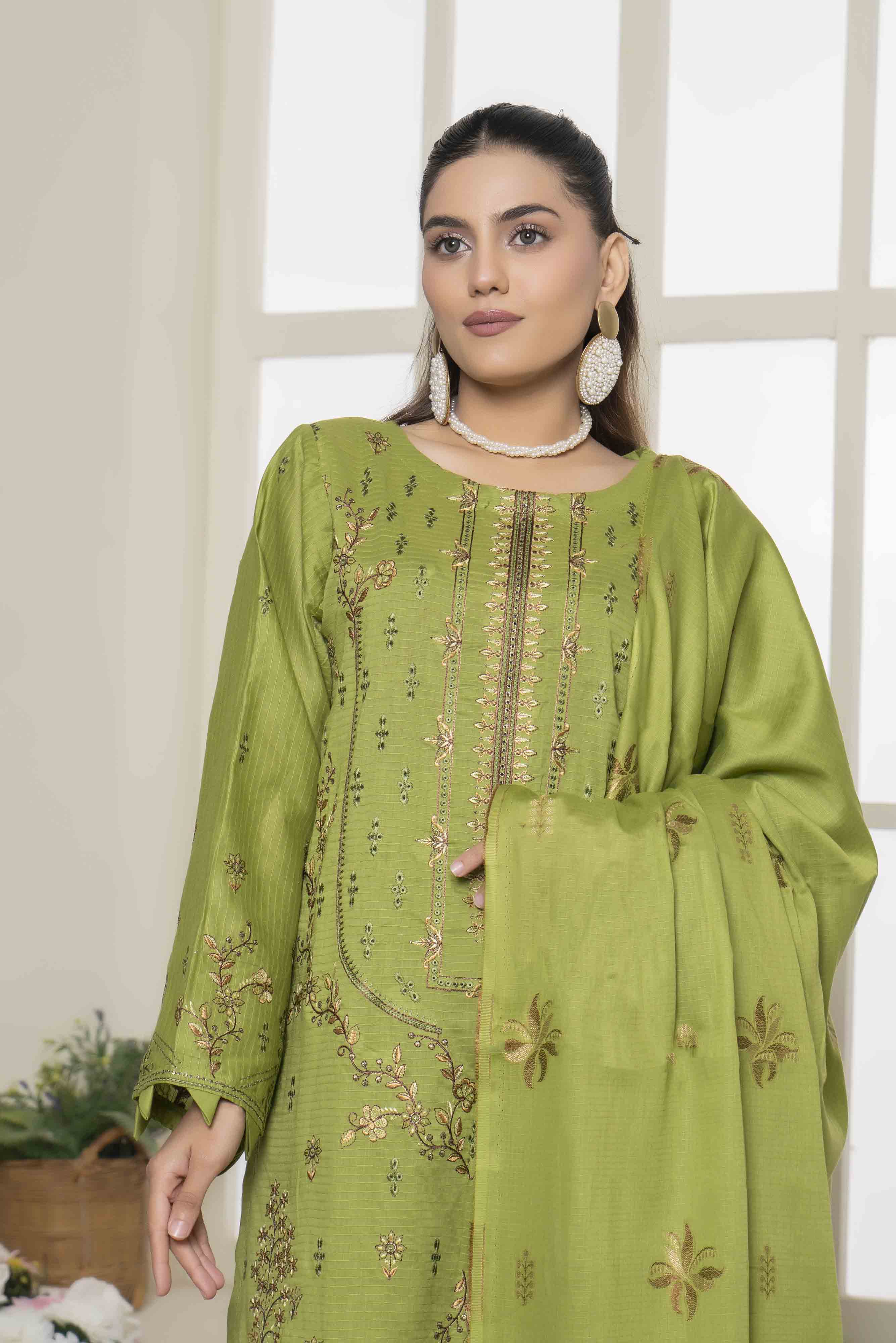 Luxury Green Embroidered Doria 3 Pcs Lawn Set