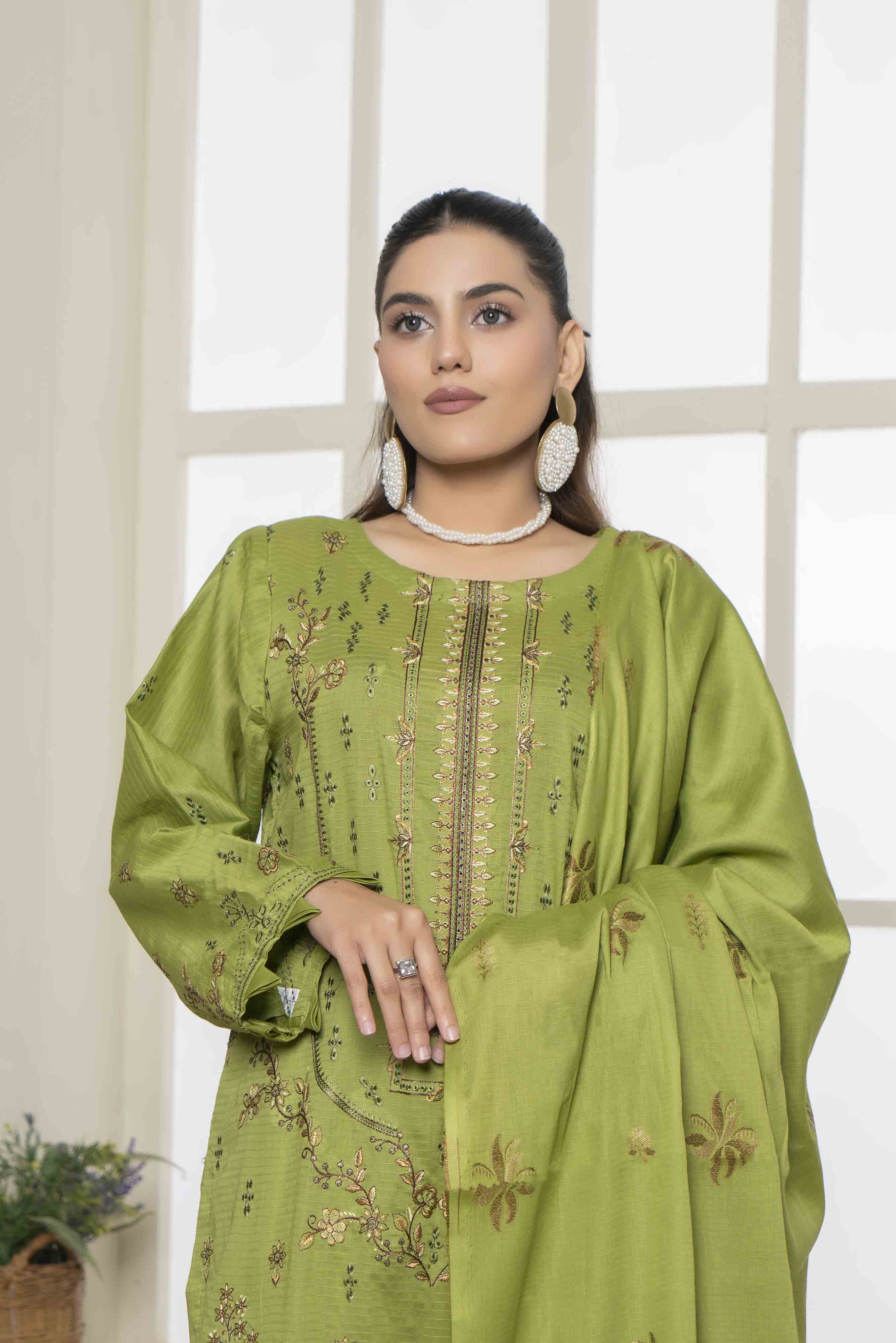 Luxury Green Embroidered Doria 3 Pcs Lawn Set