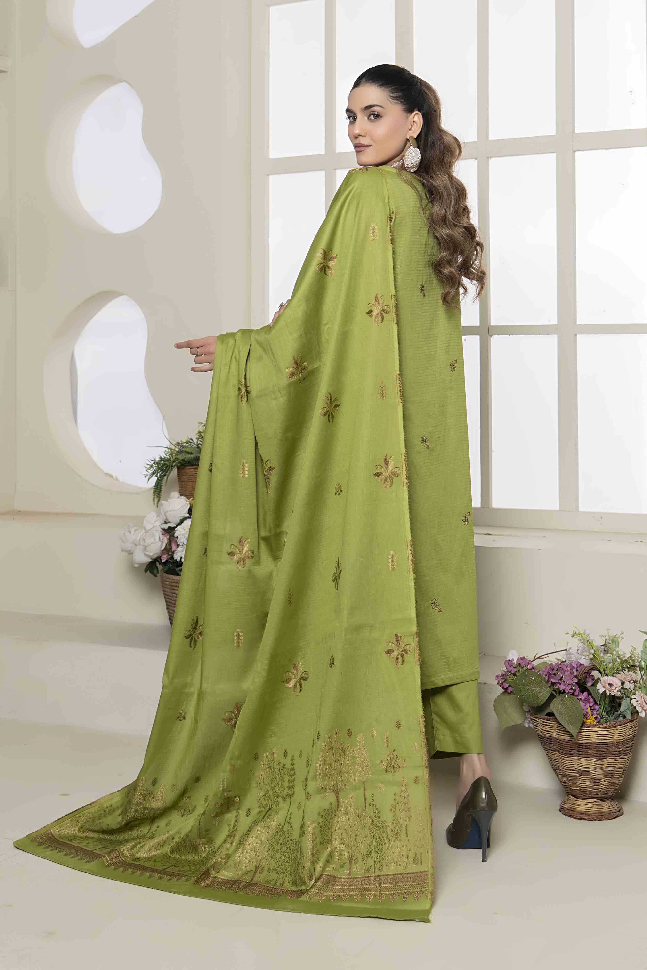 Luxury Green Embroidered Doria 3 Pcs Lawn Set