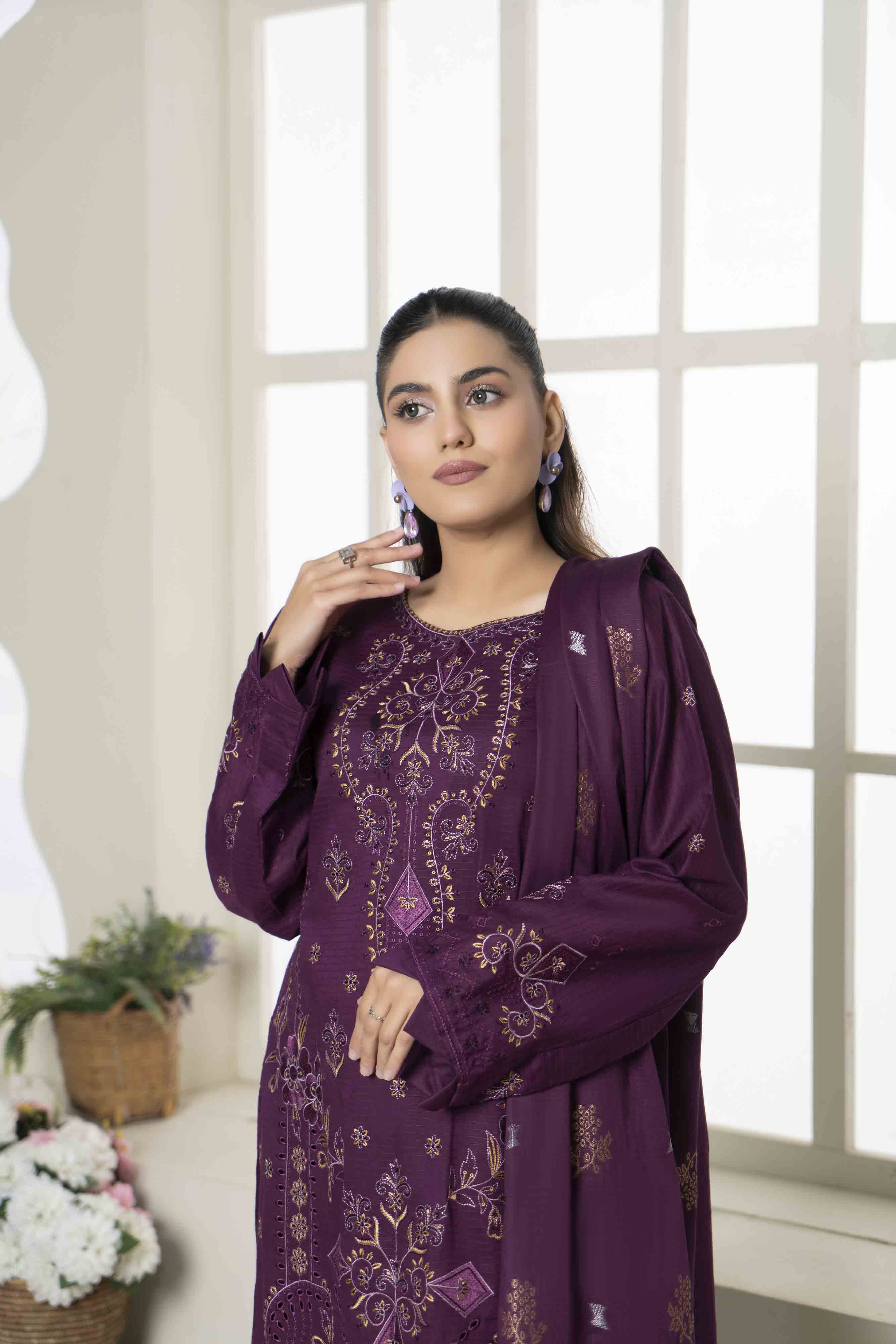 Luxury Magenta Embroidered Doria 3 Pcs Lawn Set