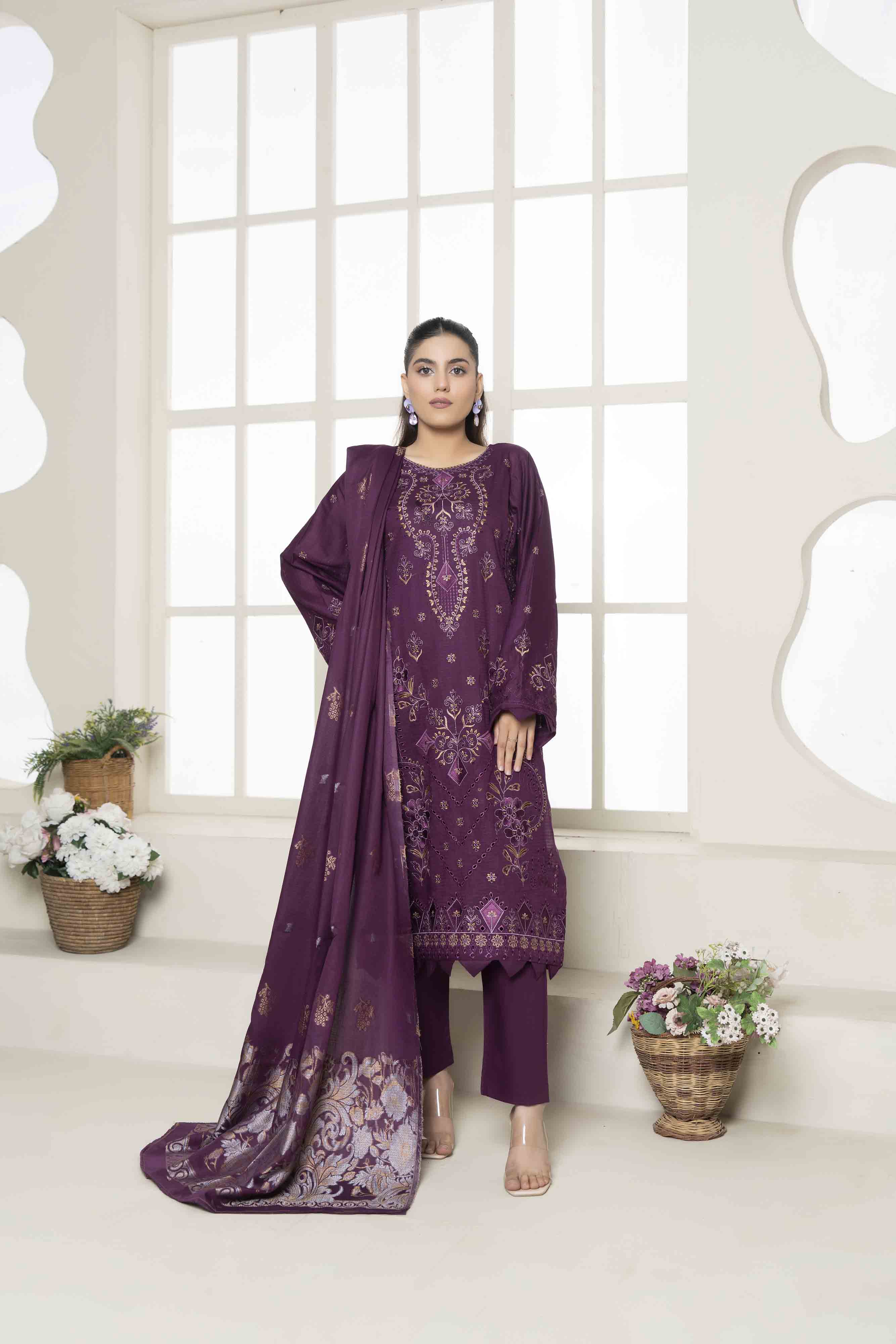 Luxury Magenta Embroidered Doria 3 Pcs Lawn Set