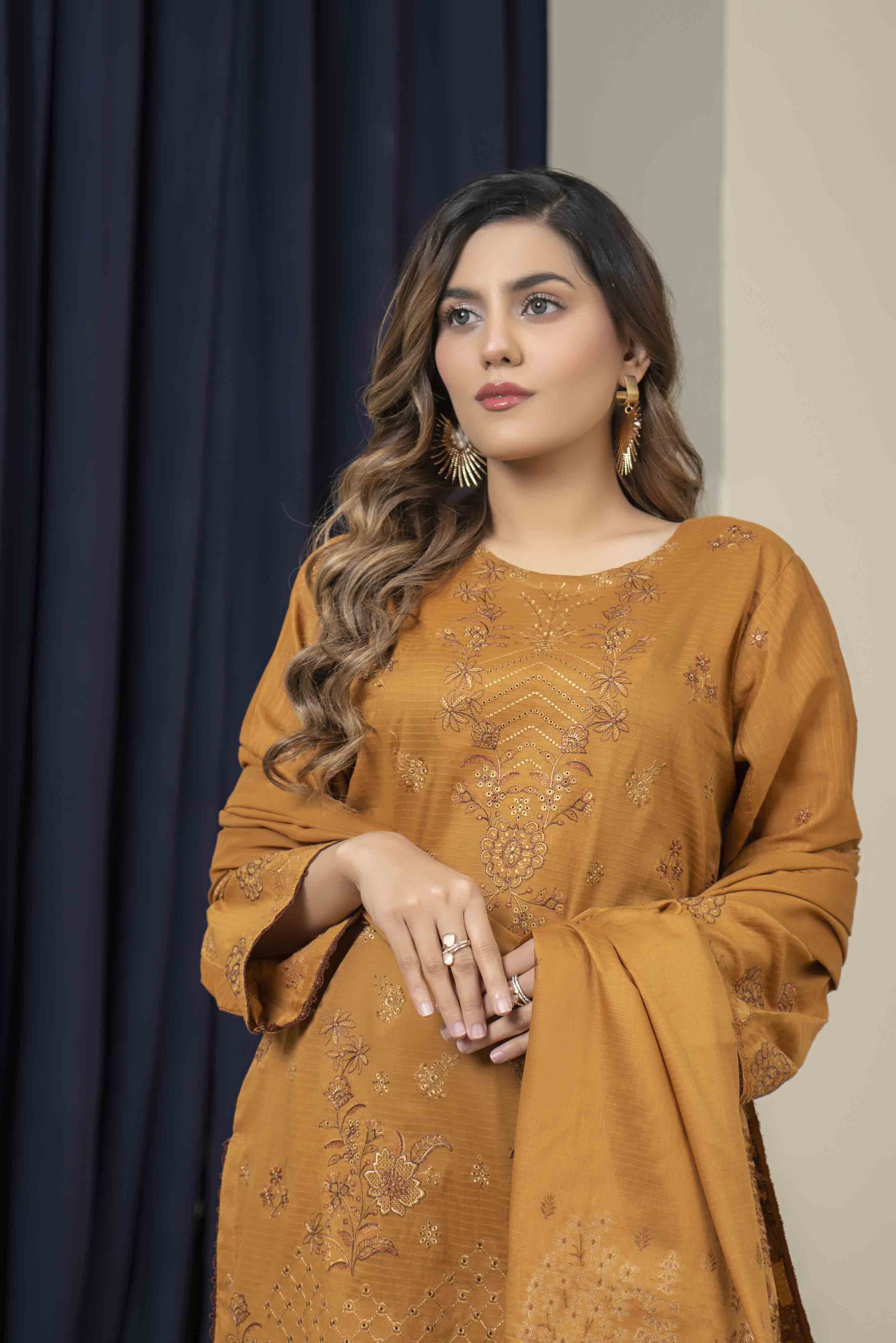 Luxury Orange Embroidered Doria 3 Pcs Lawn Set