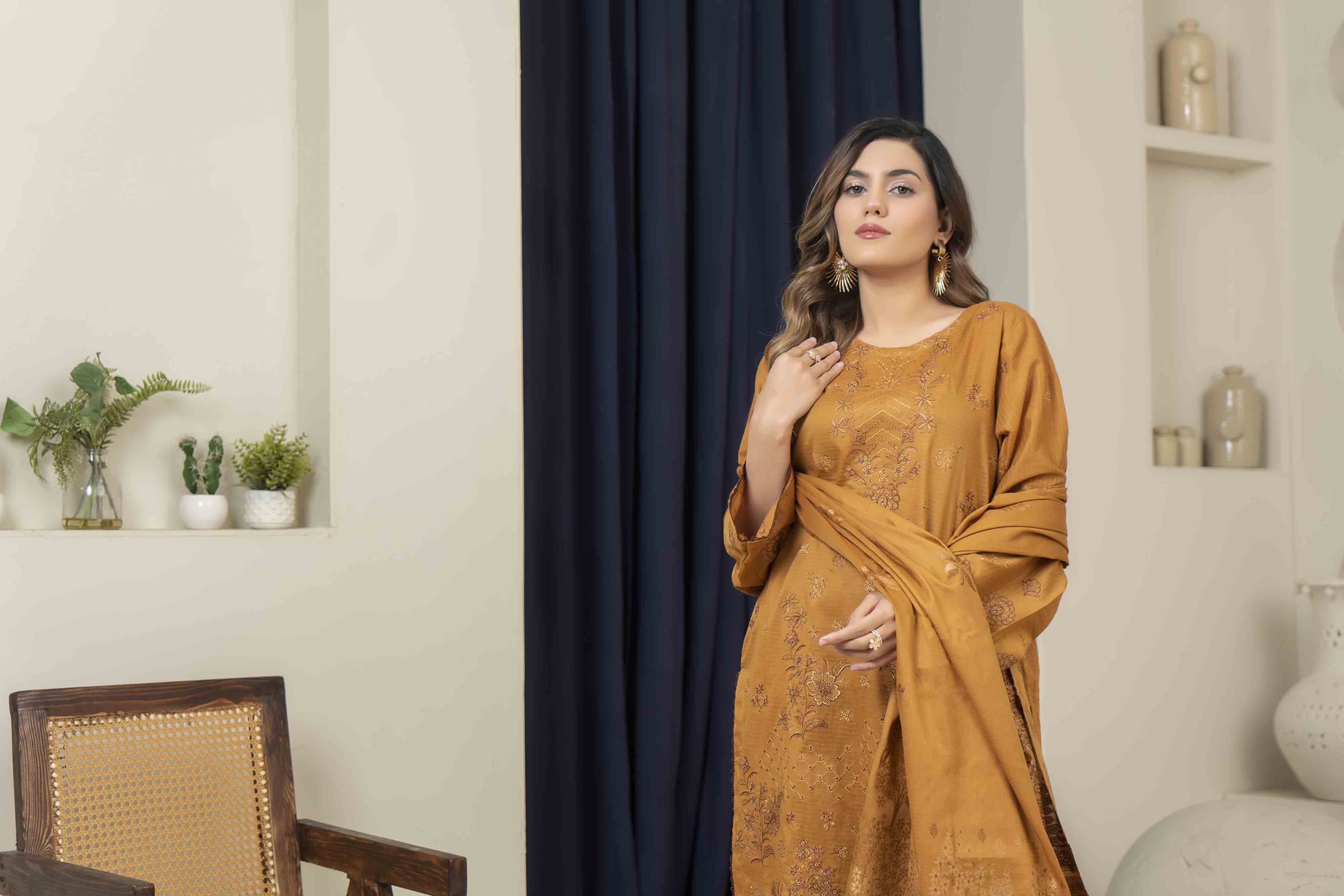 Luxury Orange Embroidered Doria 3 Pcs Lawn Set