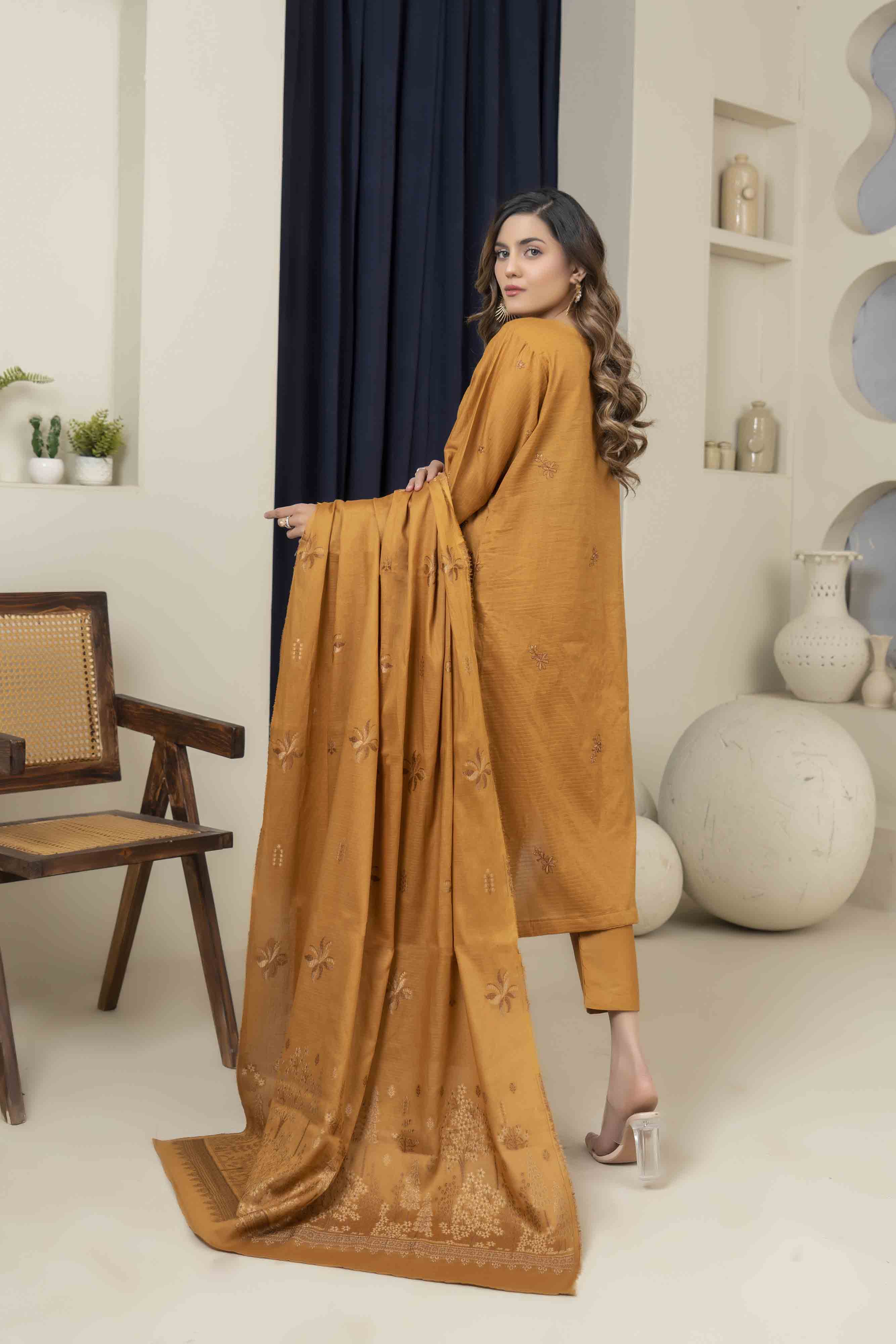 Luxury Orange Embroidered Doria 3 Pcs Lawn Set