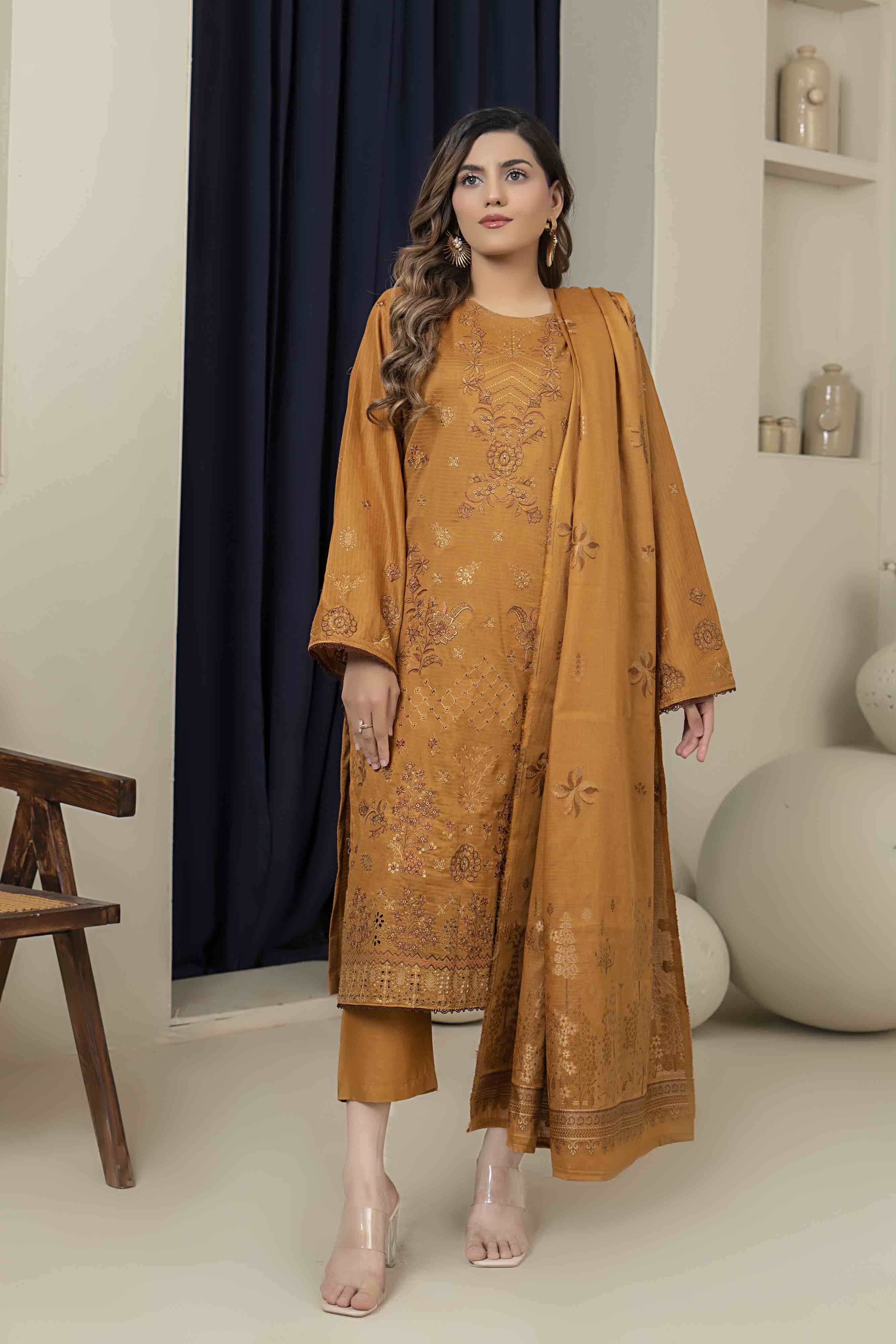 Luxury Orange Embroidered Doria 3 Pcs Lawn Set