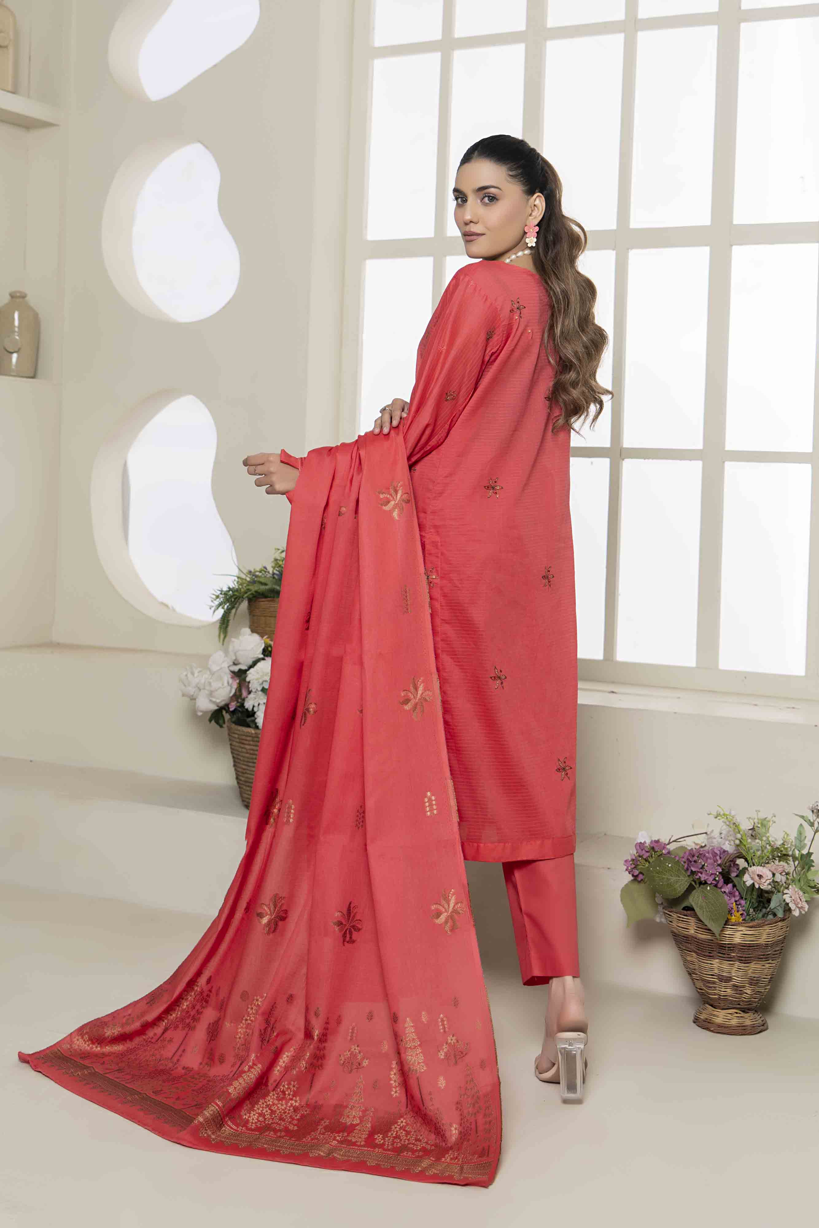 Luxury Peach Embroidered Doria 3 Pcs Lawn Set