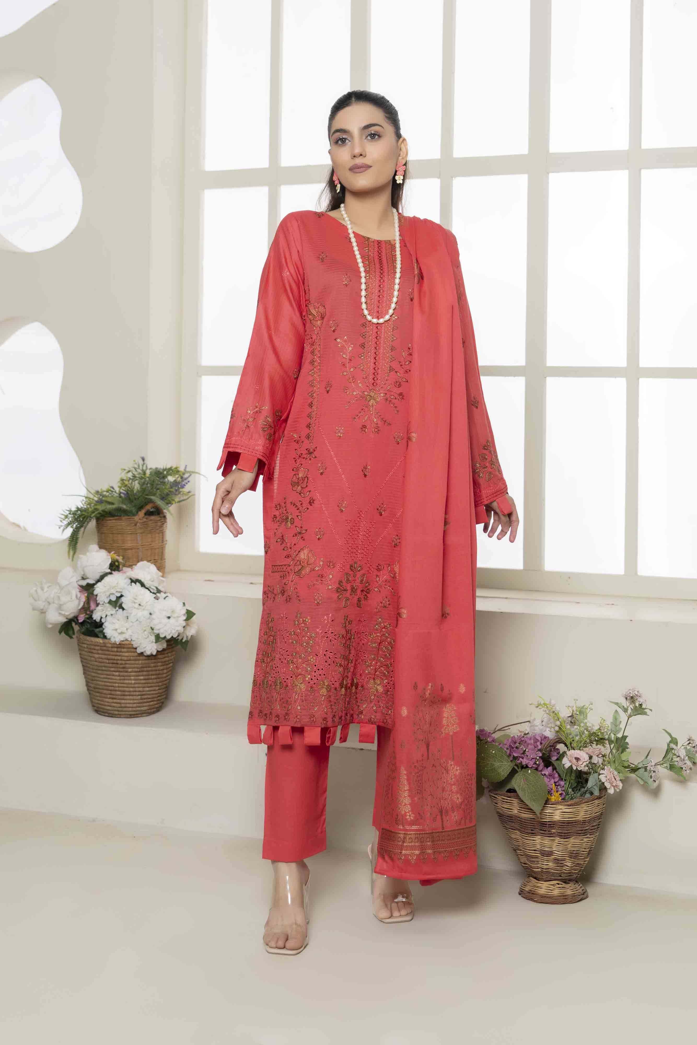 Luxury Peach Embroidered Doria 3 Pcs Lawn Set