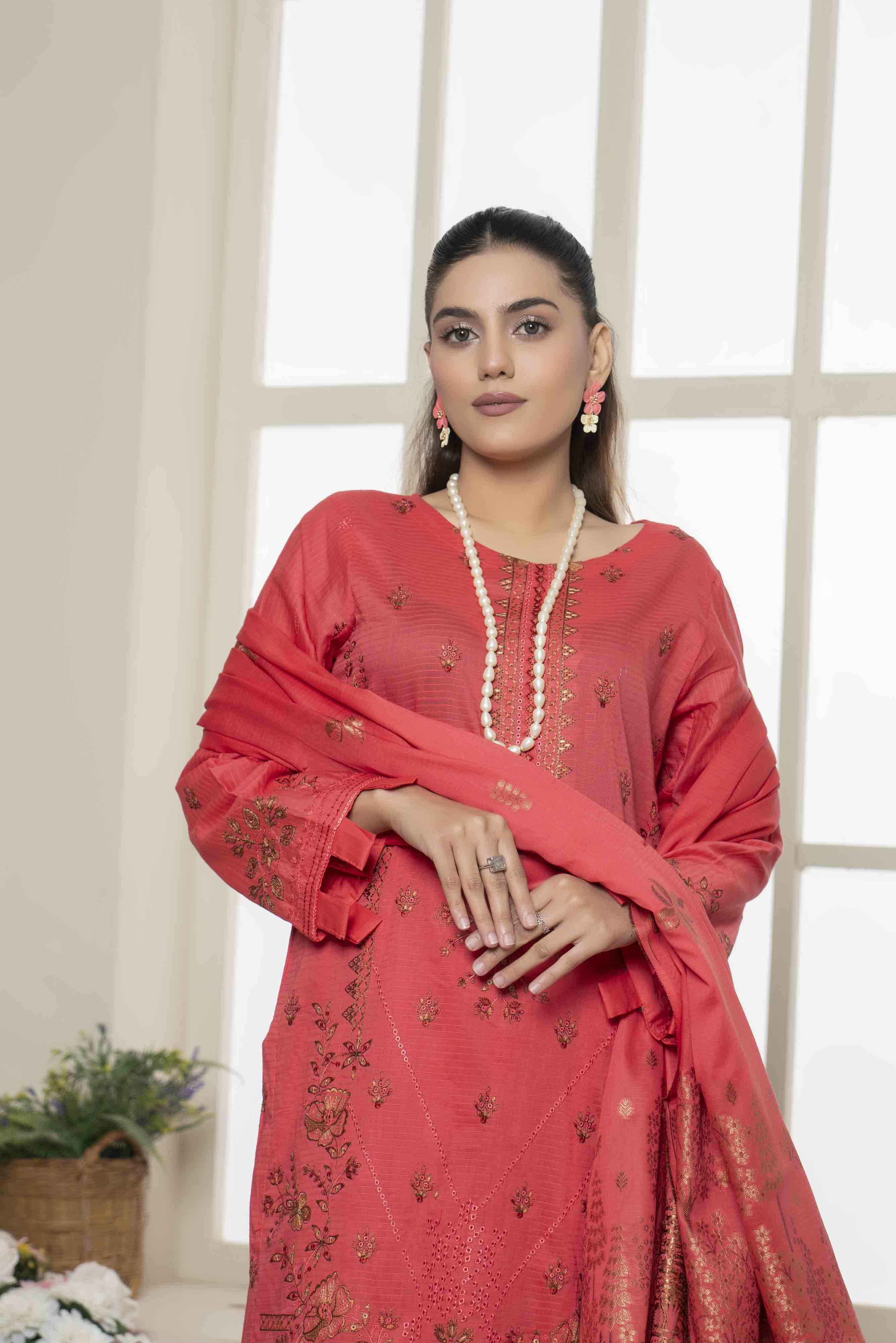 Luxury Peach Embroidered Doria 3 Pcs Lawn Set